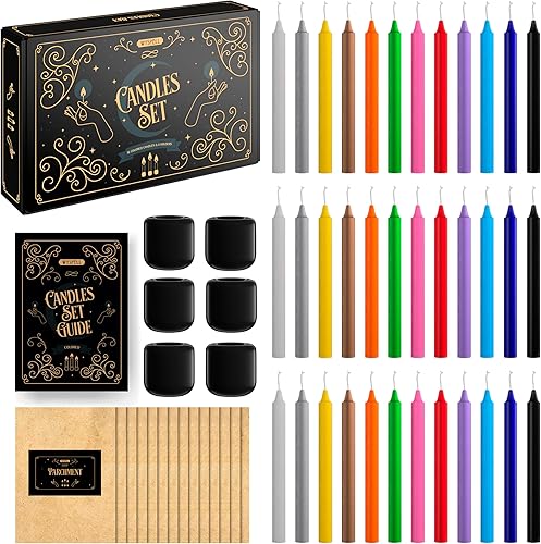 Wyspell - 36 velas negras para brujería 5 pulgadas de altura y 12 pulgadas de diámetro Palitos de vela para decoración de bruja 6 portavelas de