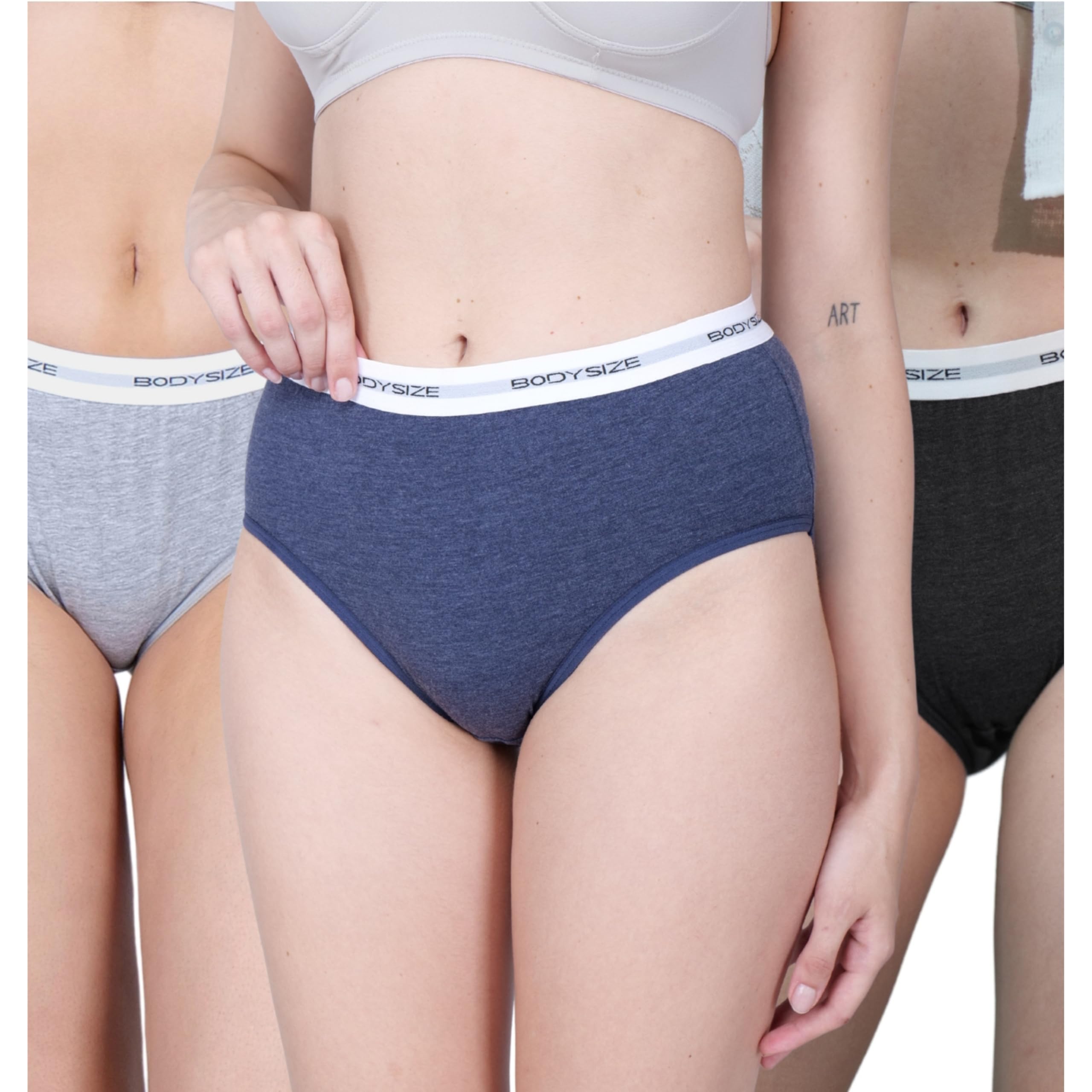 bodysize Women's Mid-Waist Lycra Panties - Soft & Stretchy Fabric, Sweat Absorbent, All-Day Comfort Briefs for Optimal Coverage and Support - (Pack of 3)-picture-41