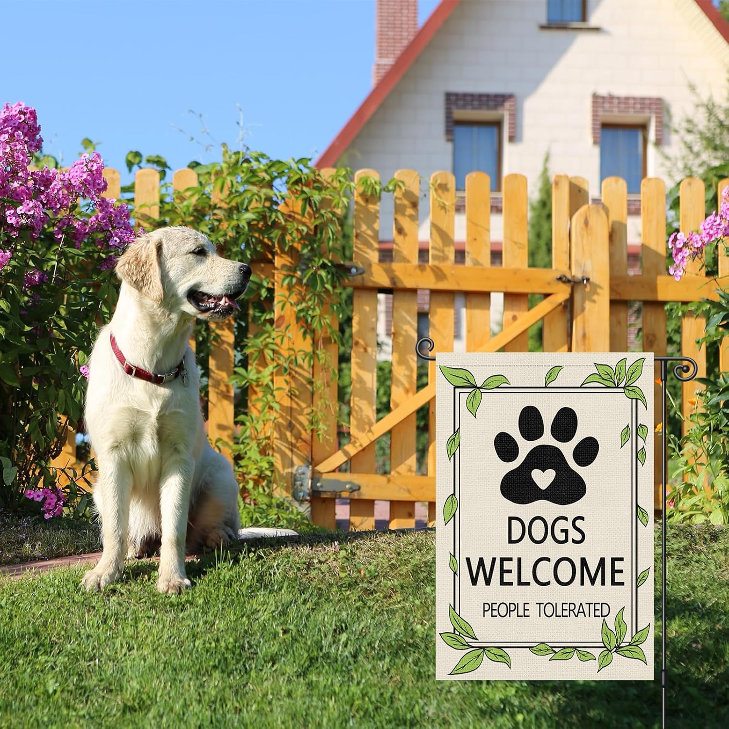 Louise Maelys Welcome Dogs Garden Flag Pet Friendly People Tolerated 12x18 Inch Double Sided Small Burlap Holiday Yard Outdoor Sign Outside Home House Spring Decoration - Image 2