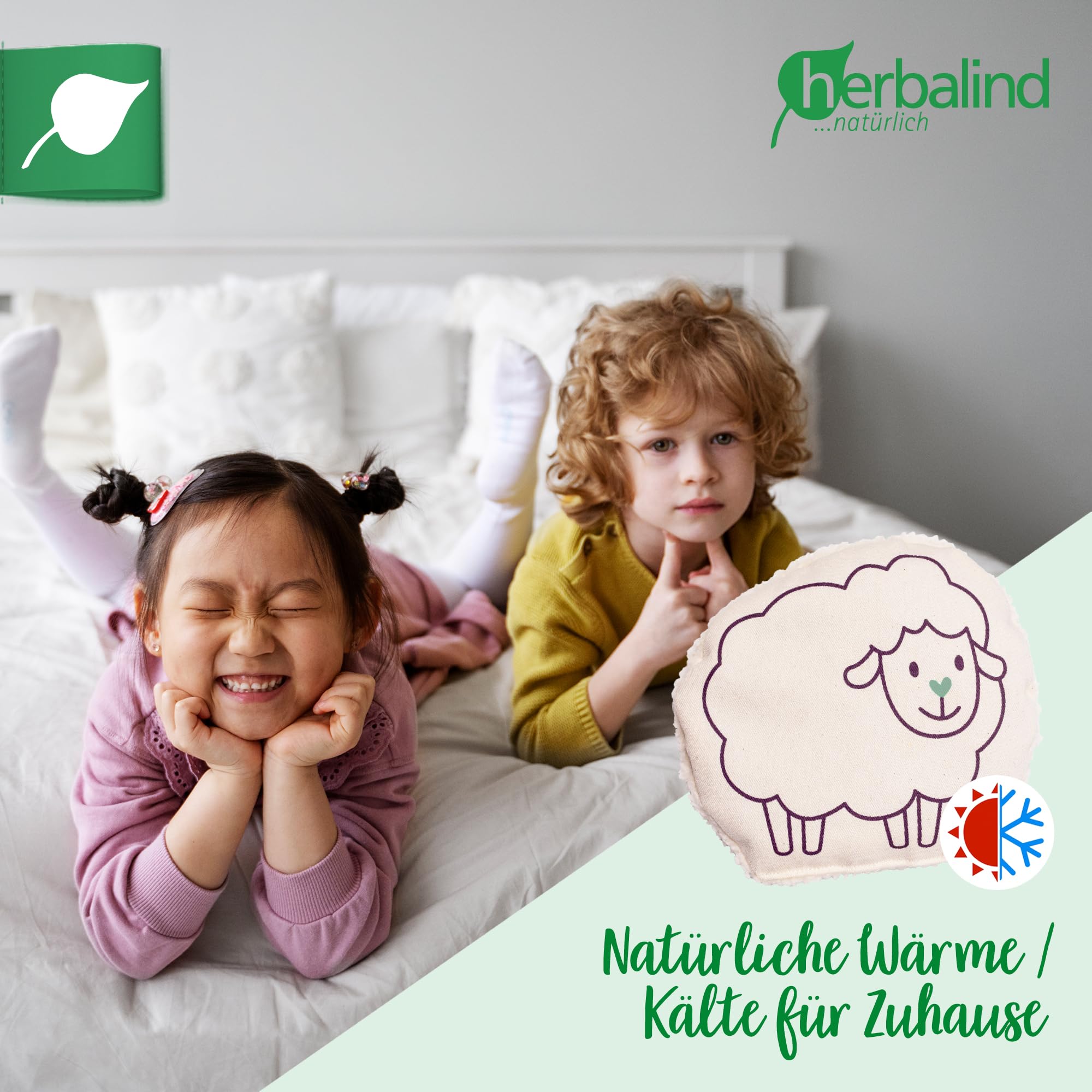 HERBALIND Kinderset 2x Kirschkernkissen für Kinder und Babys Dino & Schaf - 100% Baumwolle Plüsch Wärmekissen, wärmende Kissen 19x19 cm als Wärmflasche mit Kirschkernen