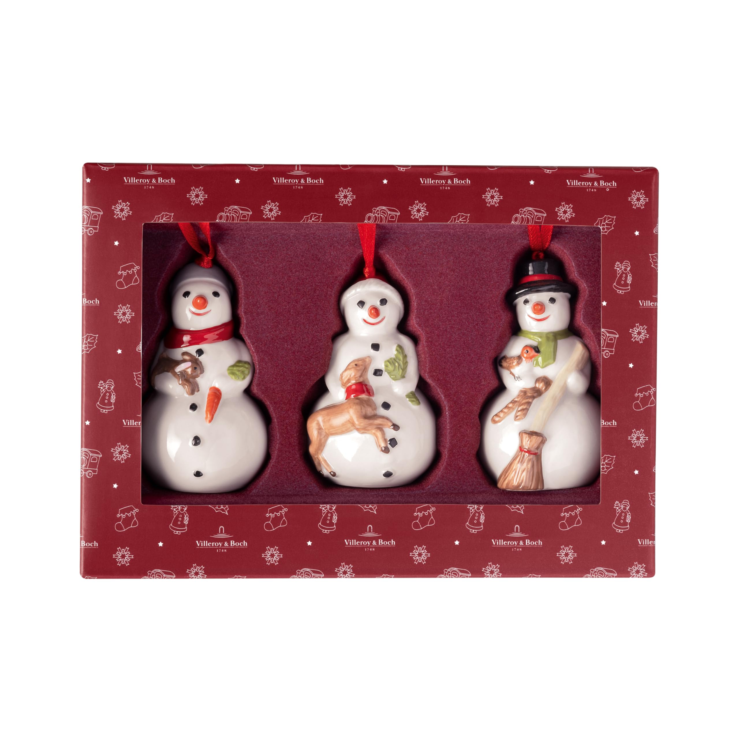 Villeroy & Boch Nostalgic Ornaments Schneemänner – 3-teiliges Set aus Hartporzellan
