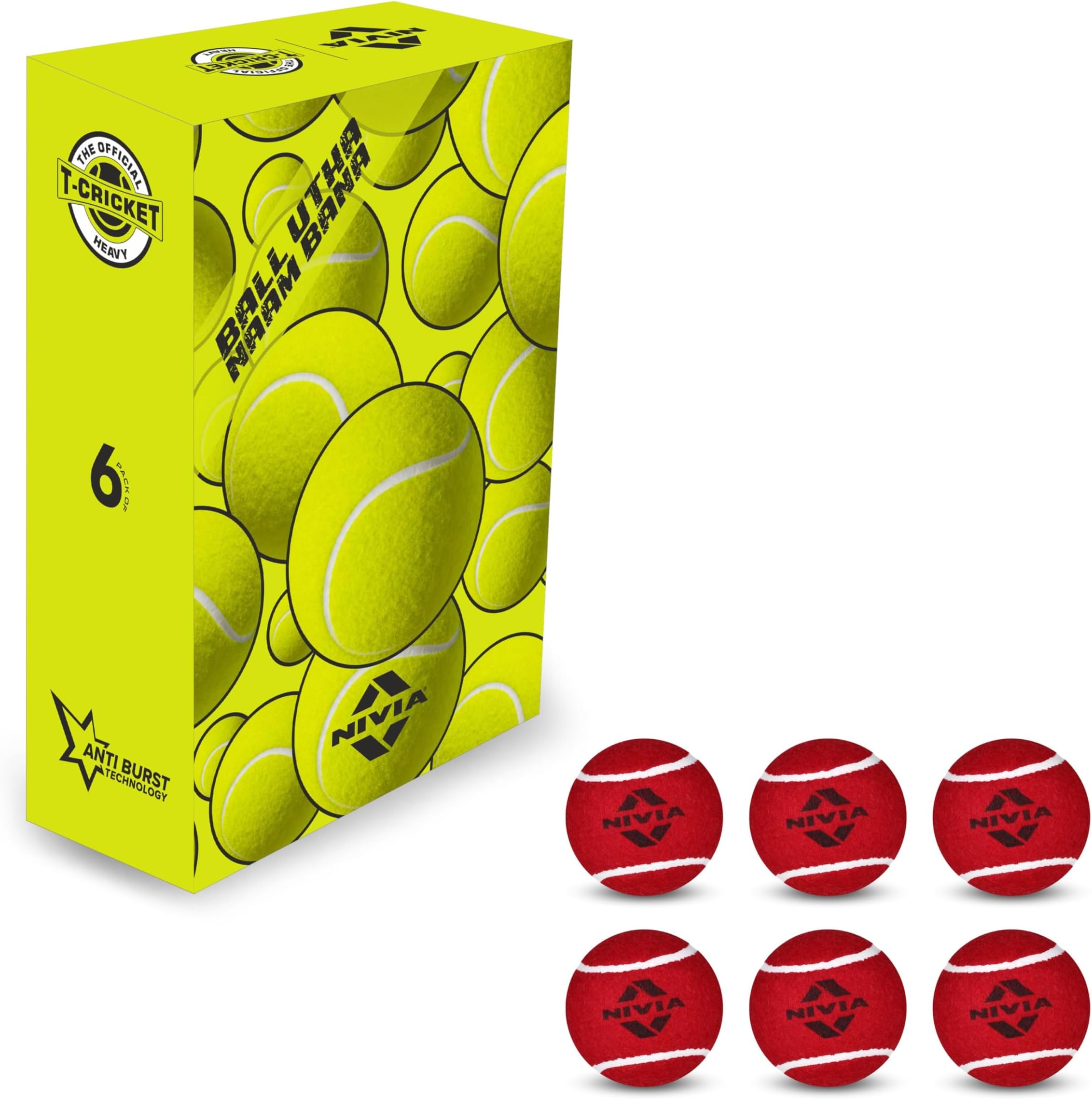 Nivia Heavy Weight Tennis Cricket Ball,for Cricket, Practice Ball, Street Match Ball, Training Ball for Outdoor & Indoor (Red, Pack of 6)