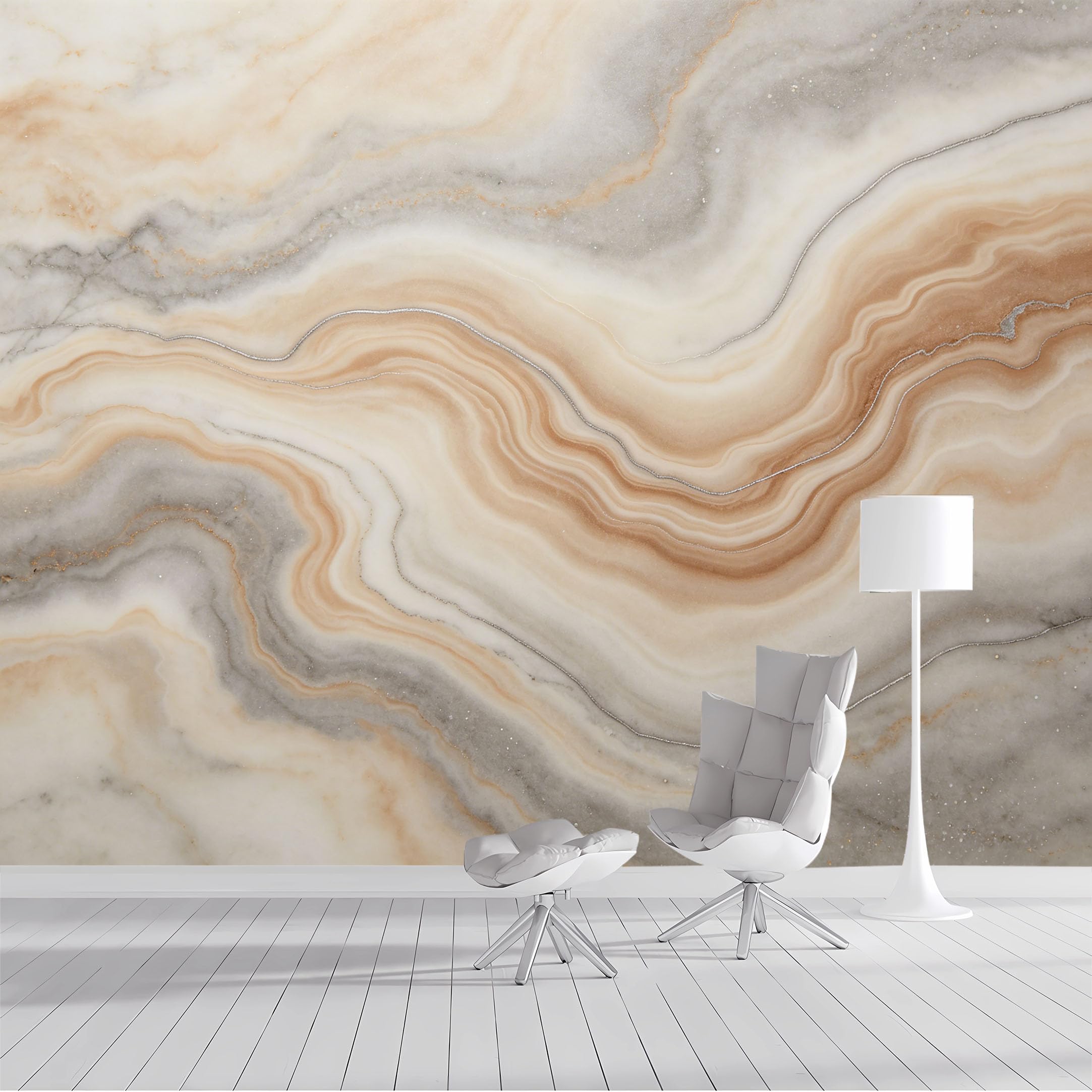Custom Size Wall Mural Beige Marble Swirl Abstract Textured Metallic Line Art SelfAdhesive Wall Fabric Removable Peel and Stick Wallpaper Wall Decor for Living Room Bedroom Bathroom
