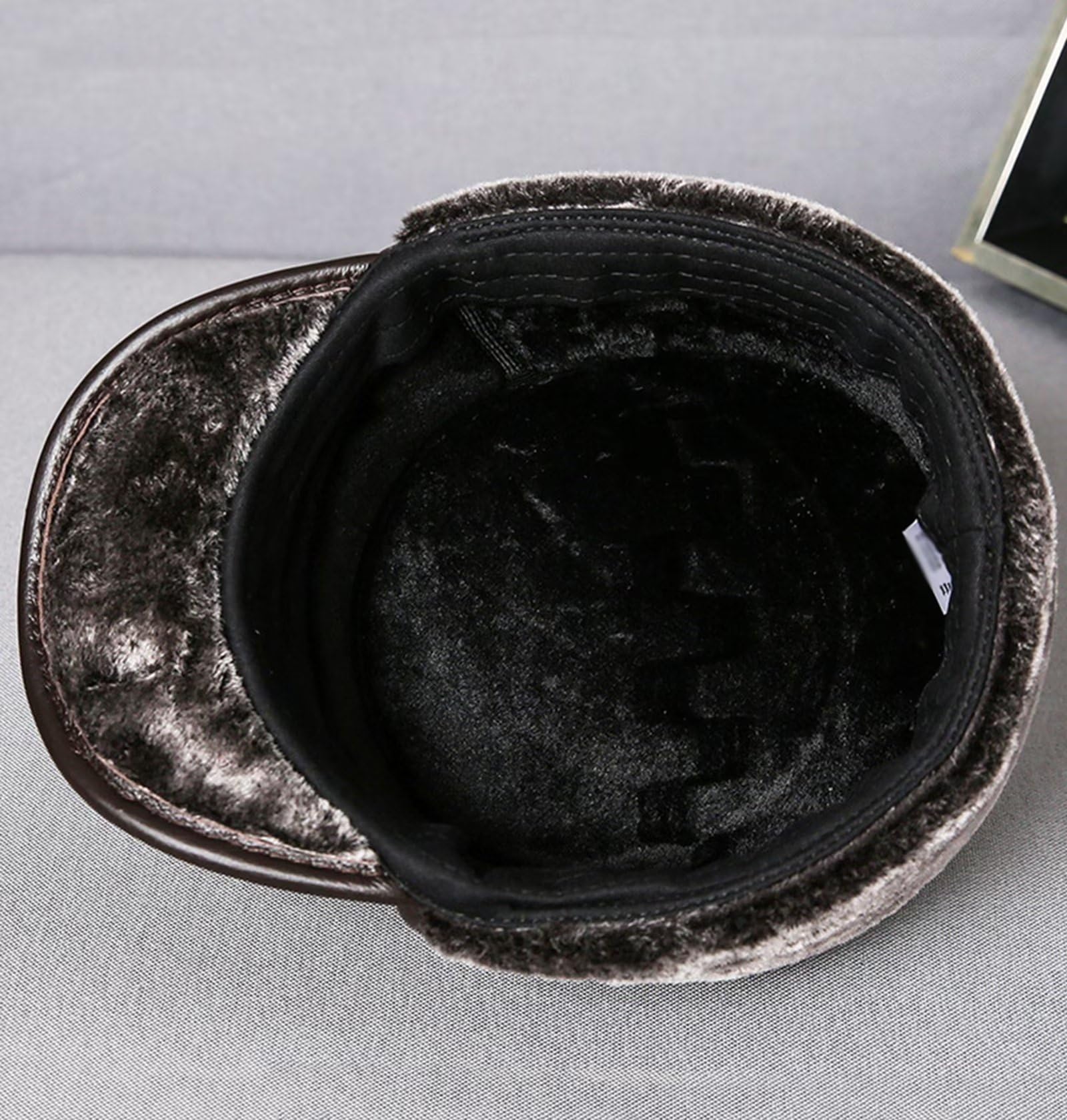 Gorra de Invierno de Cuero con Visera Gorro de Caza con Orejeras Gorro de béisbol Cálido
