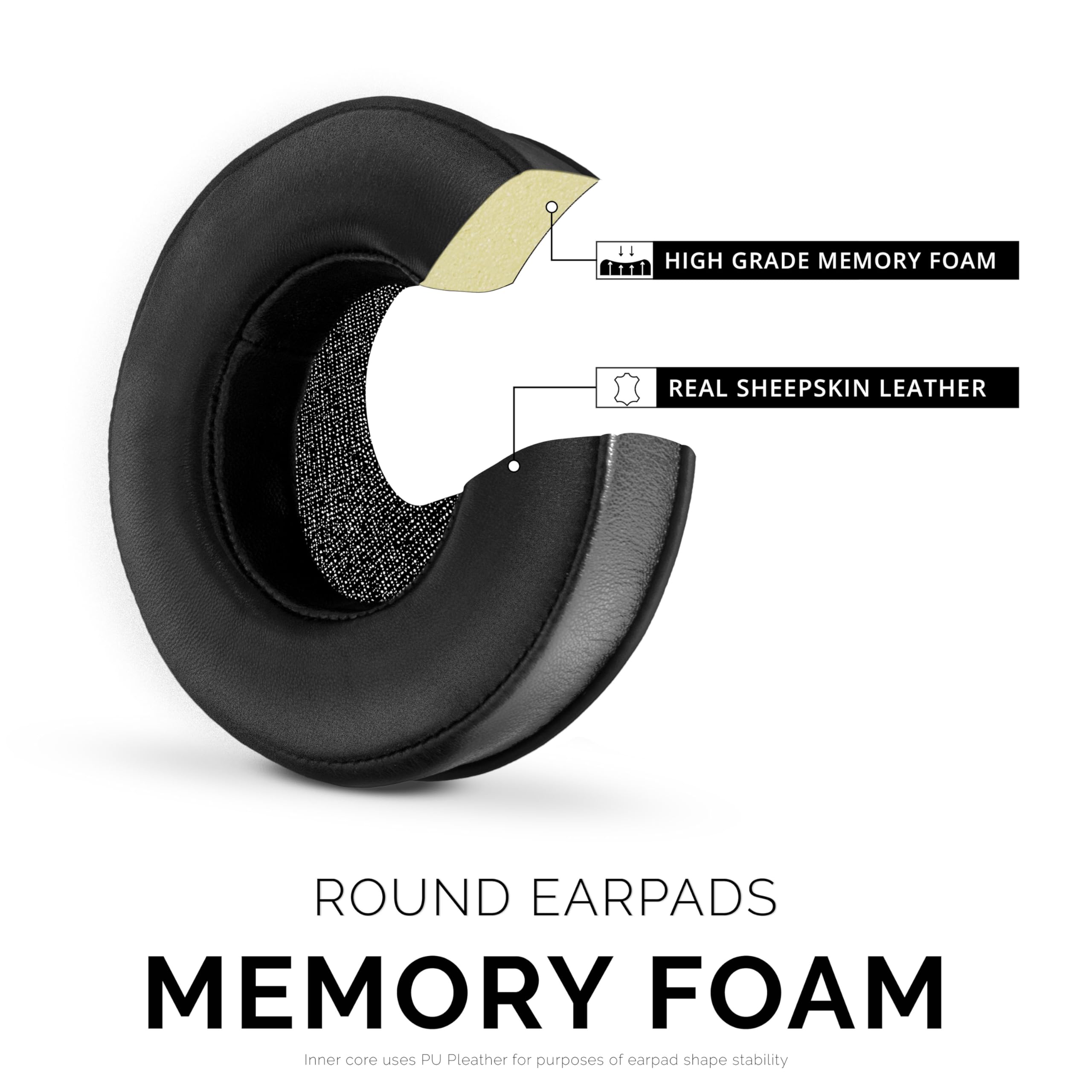 Brainwavz Almohadillas redondas de piel de oveja – Se adapta a muchos auriculares grandes – SteelSeries, HD668B, ATH, AKG K553, HifiMan, ATH, Philips, Fostex, Sony Memory Foam Pad y más