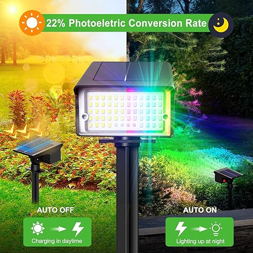 Miniatura 5 de Focos solares para exteriores que cambian de color, 8 modos10 paquetes56 LED Proyector solar RGB de Halloween, luces solares impermeables para