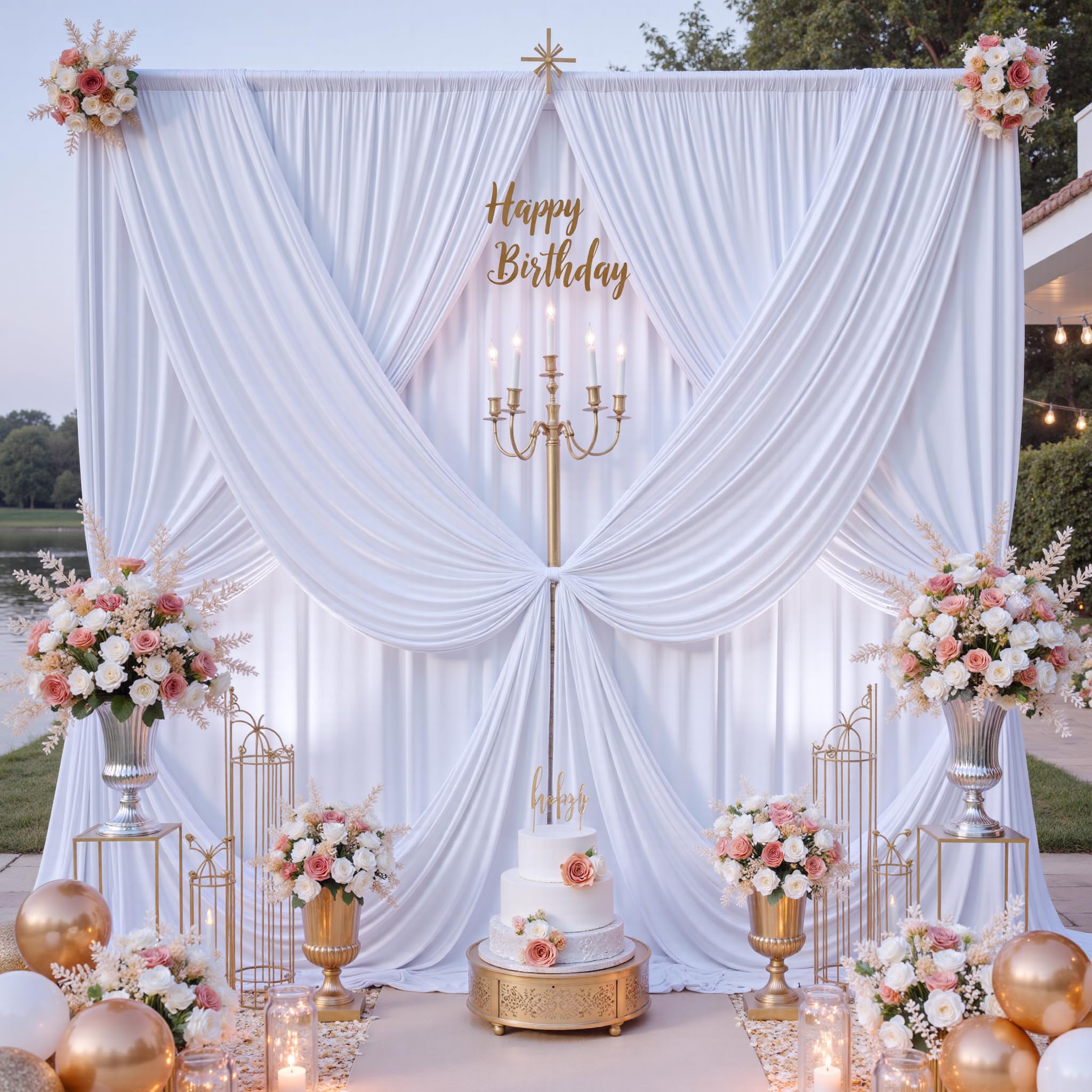 Lot de 8 rideaux de fond en polyester infroissables pour fêtes de mariage, fête prénatale, fête d'anniversaire, 12,2 x 3 m, blanc