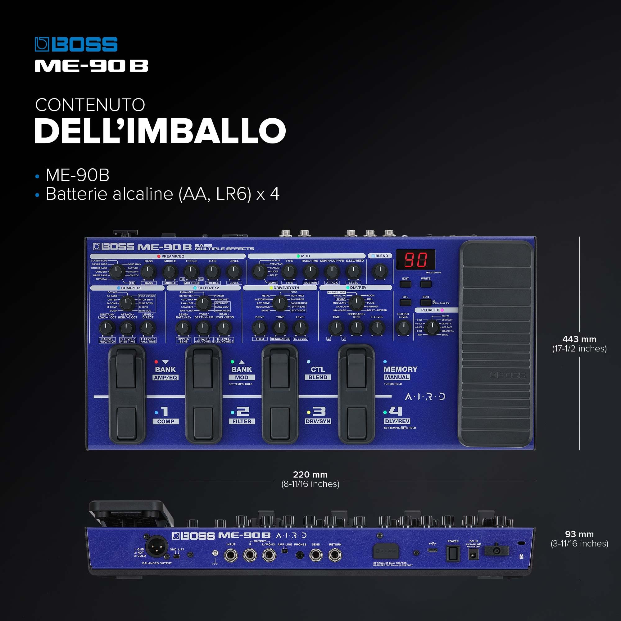 Multi-Effetto per Basso BOSS ME-90B | Processore Completo per il Basso | 10 Modelli di Ampli AIRD Interni | 61 Effetti derivati dalla Libreria di Effetti per Basso BOSS