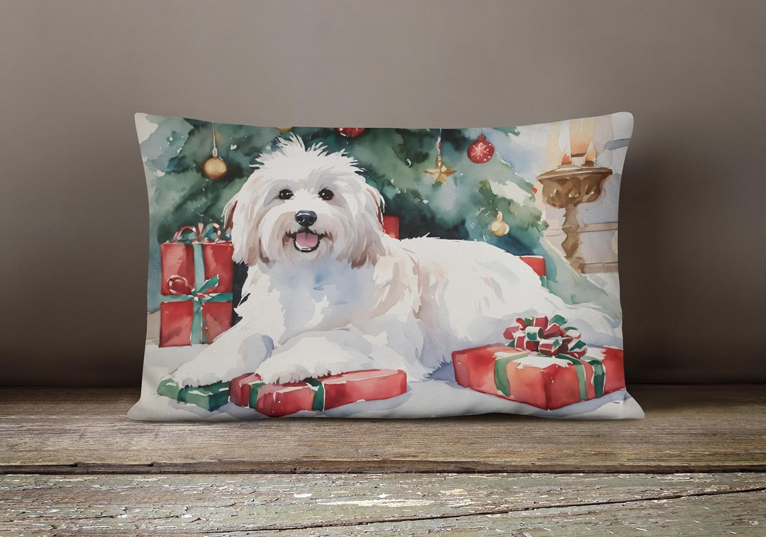 Caroline's Treasures DAC2639PW1216 Coton De Tulear Cozy Christmas Throw Pillow Machine Washable, Indoor Outdoor Decorative Pillow for Couch, Bed or Patio, 12HX16W