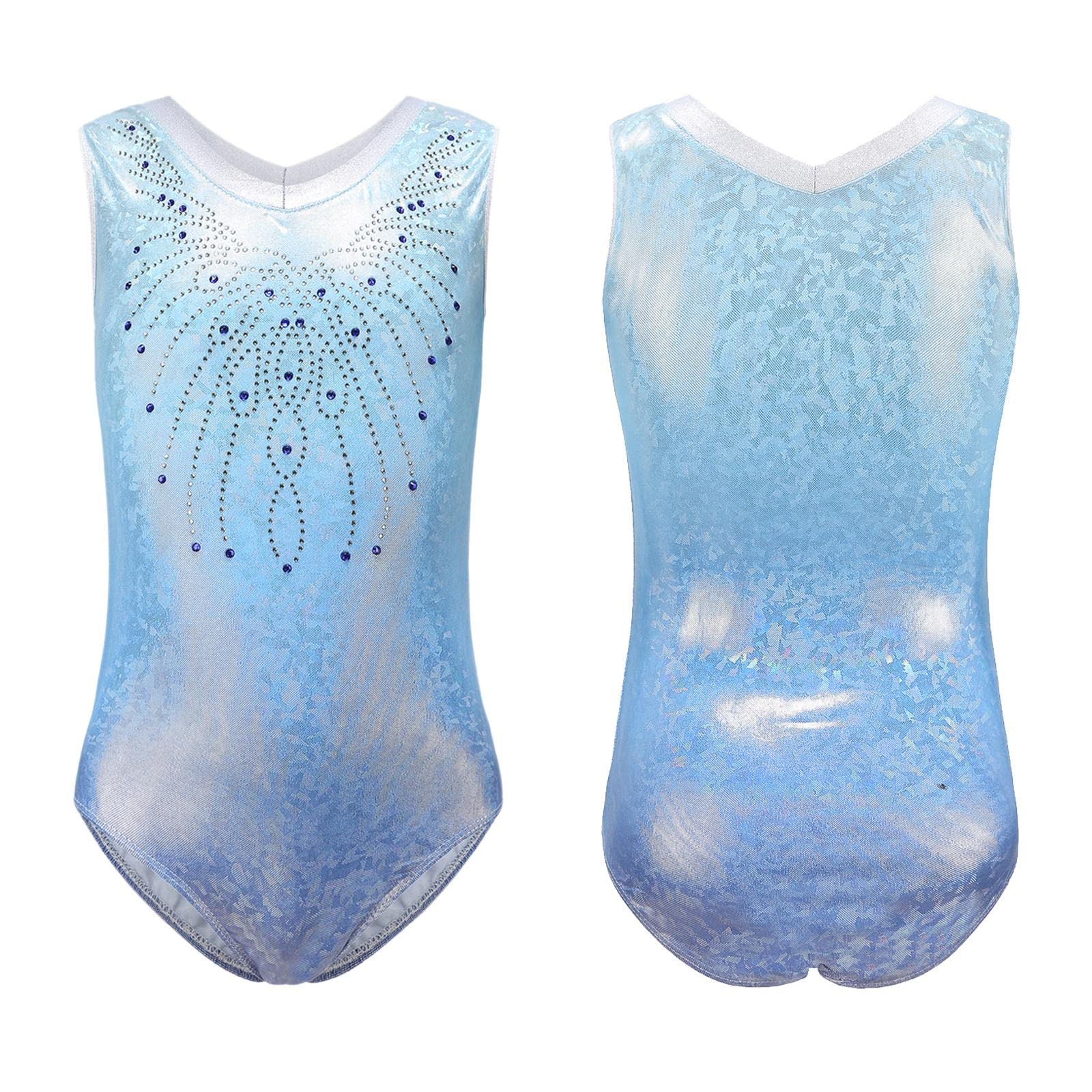 Justaucorps de Gymnastique Fille Élégant avec Brillants Danse Combinaison Sportive Vêtement Polyester Confortable Adapté Aux Spectacles