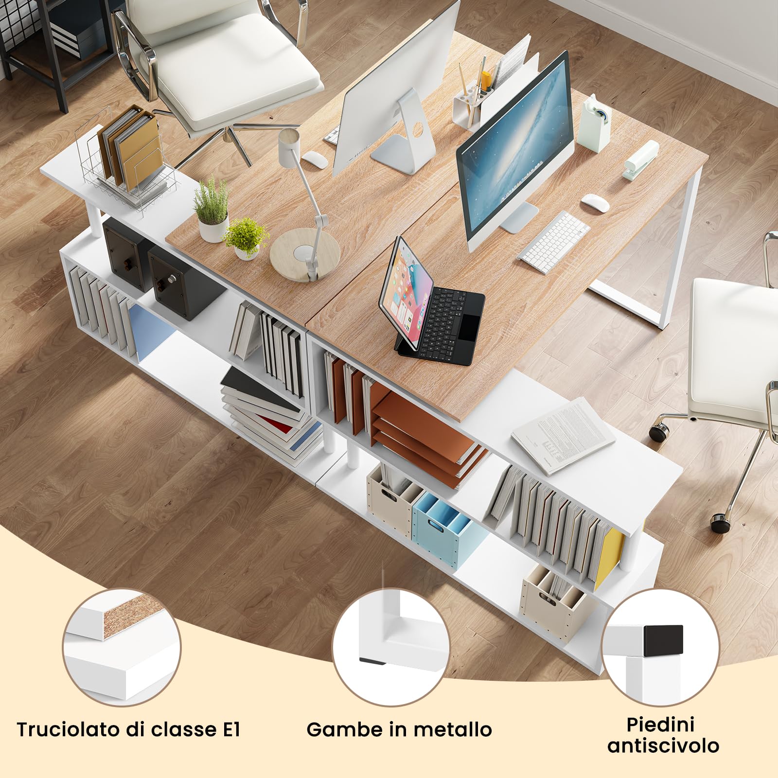 WOLTU Scrivania a L Bianca con Scaffale Girevole - Scrivania Angolare 120x100x74cm + Porta Libri, per Camera/Soggiorno/Ufficio