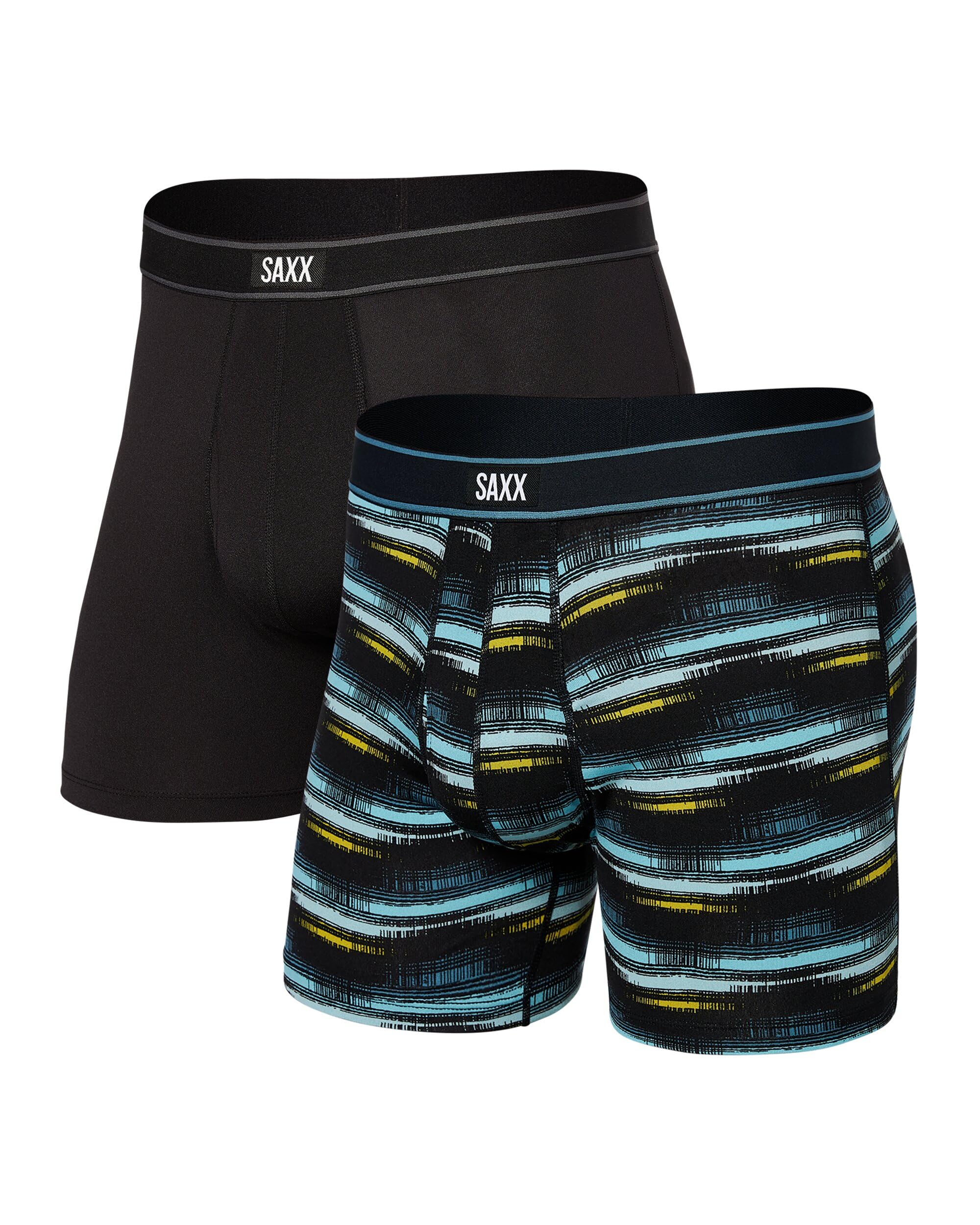 SAXX Underwear Co. mens Saxx Underwear Men's Boxer Briefs, Broadcast Stripe/Black, XL