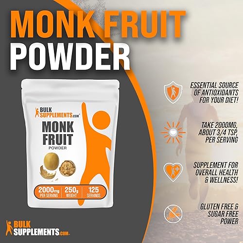 Miniatura 3 de BULKSUPPLEMENTS.COM Monk Fruit Powder - Edulcorante de fruta de monje, fruta de monje pura sin eritritol, sustitutos del azúcar para hornear y