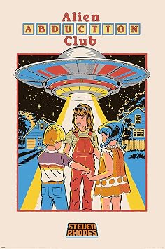Grindstore Laminated Steven Rhodes Alien Abduction Club Maxi Poster Large Wall Art Print, Wall Decor, Home Office Classroom Decoration, Gift Idea, Decorative Print 91.5x61cm