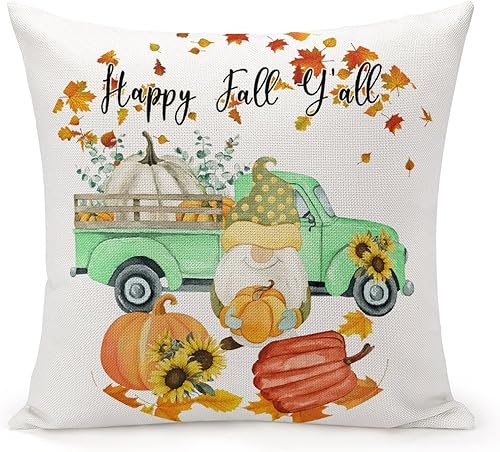 Miniatura 5 de Pumpkin Maple Leaf Gnome Truck Harvest Cojines Decorativos para Sala 18x18 Happy Fall Yall Cushion Covers Square Pillow Covers Decorative Throw