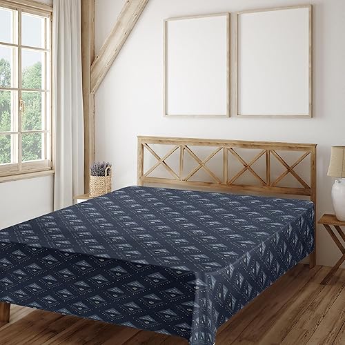 Miniatura 3 de Ambesonne Navy Flat Sheet, Geometric Symmetric Triangular Inspired Isolated Unreal Forms on Plain Backdrop, Soft Comfortable Top Sheet Decorative