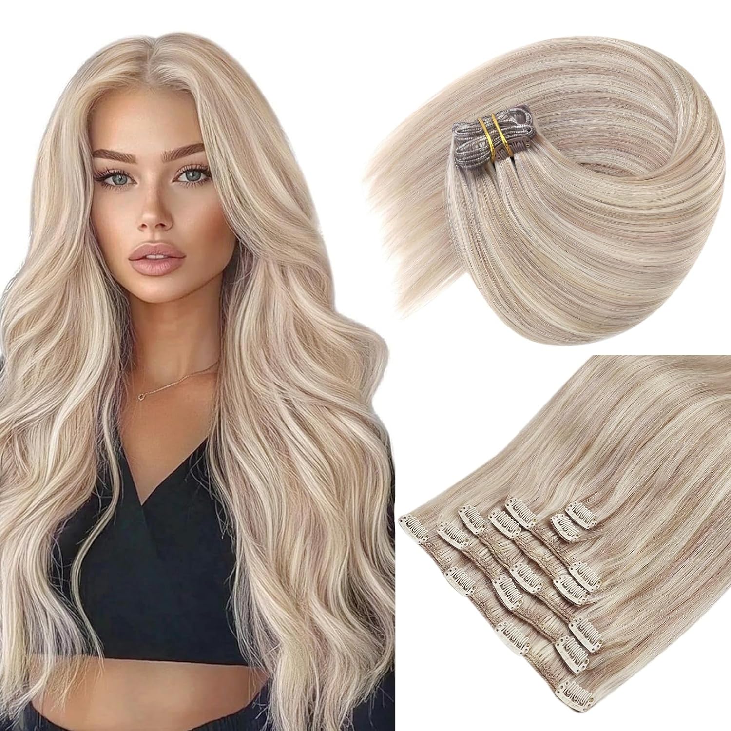 Sunny Hair Extensions Clip in Human Hair Remy Straight Texture for Women