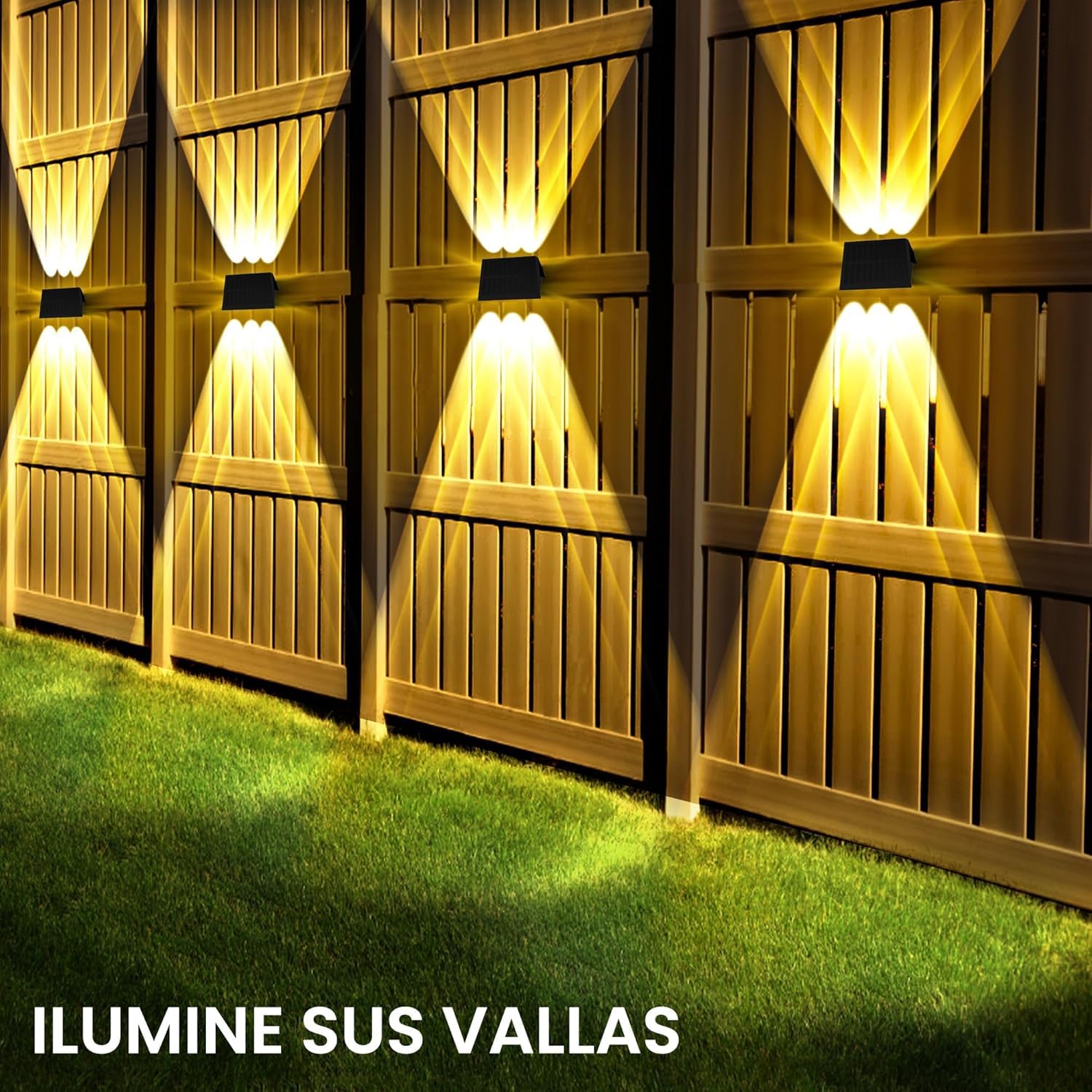 Aplique solar exterior, luces solares exterior para iluminación superior e inferior 6 LEDs, IP67 impermeable para jardín balcón Terraza luz solar exterior, blanco cálido Pack de 6 Unidades