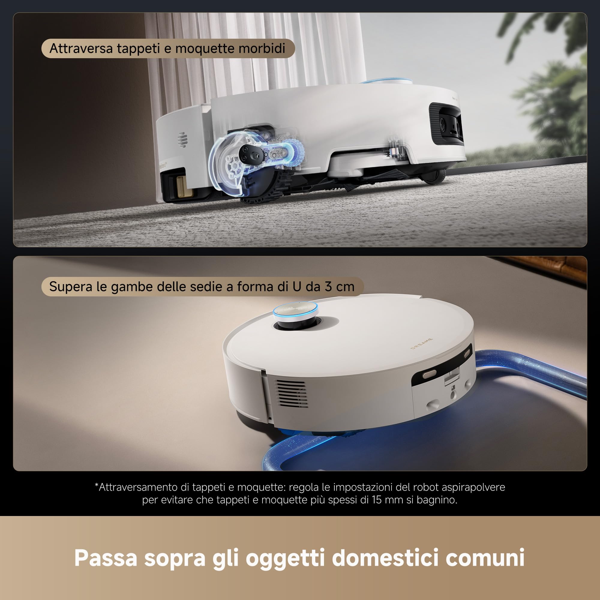 DREAME Aqua10 Ultra Track Complete Robot Aspirapolvere, Lavaggio 45 °C, Supera Ostacoli di 6 cm, Auto-pulizia Mocio, Aspirazione da 19.500 Pa, 0 Grovigli, Evita Oltre 240 Oggetti, Controllo Vocale