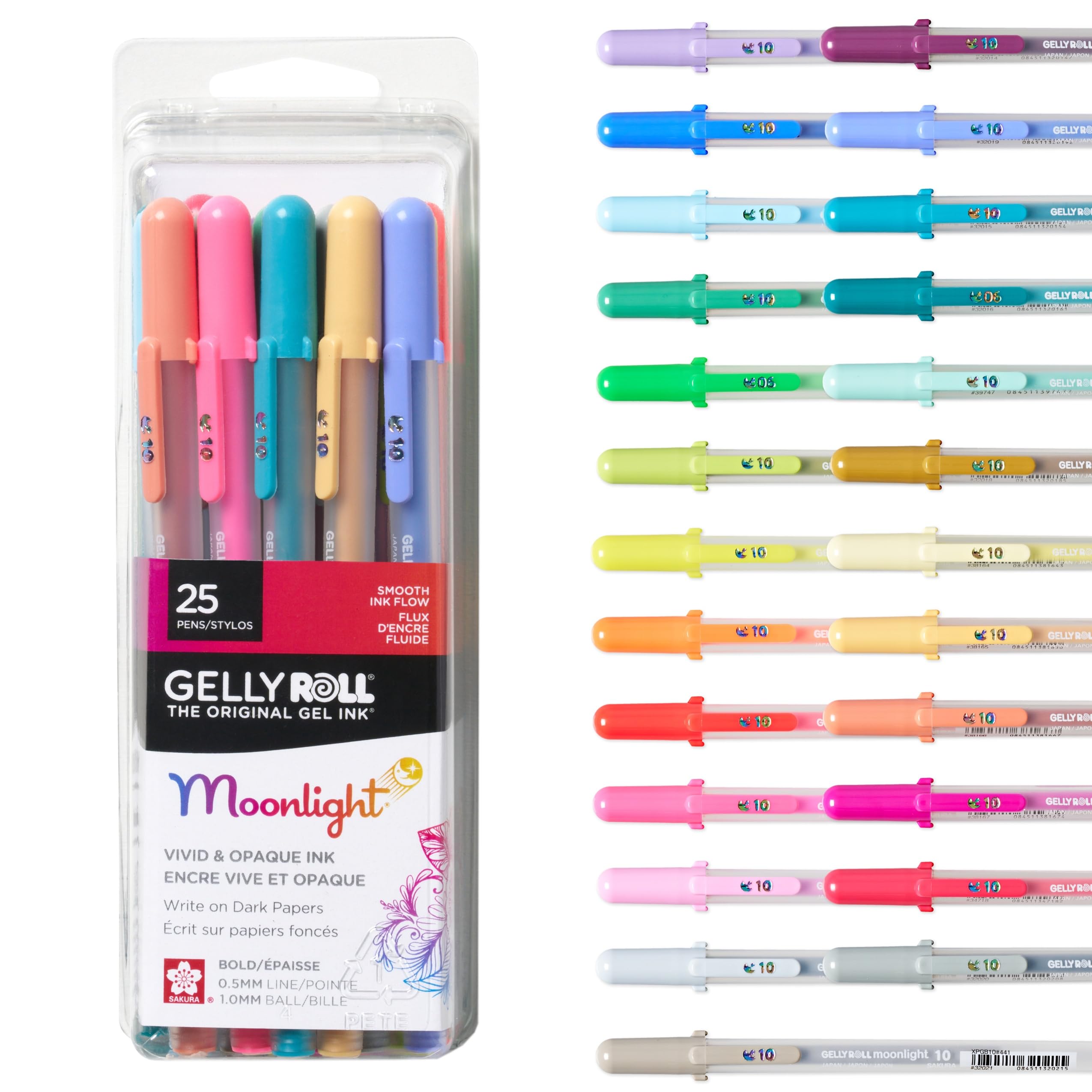 Sakura Gelly Roll Moonlight Lot de 25 stylos à encre gel, taille 10