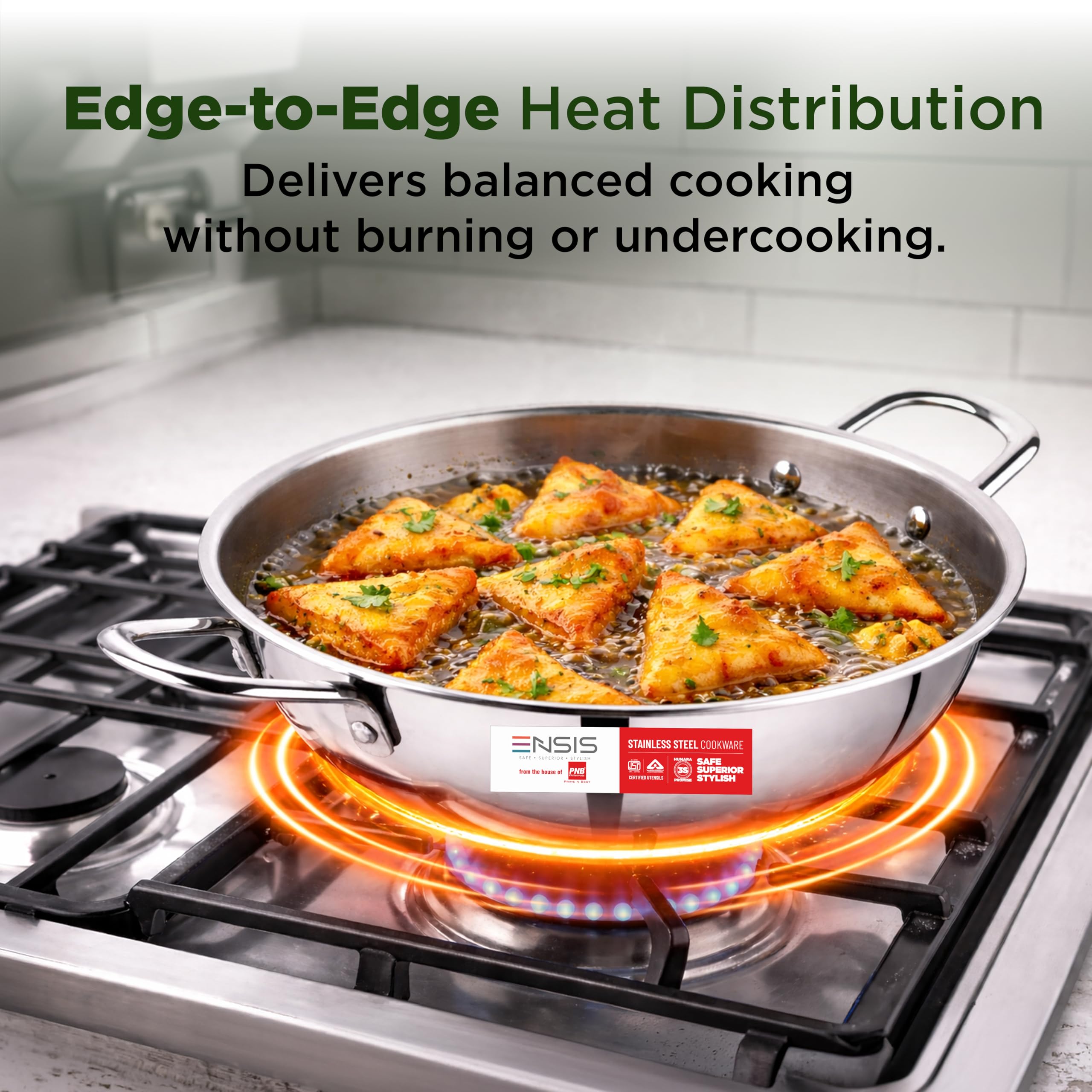 ENSIS Triply Stainless Steel kadai | Induction Compatible triply kadai with lid | Stainless Steel cookware | Try ply cookware for Indian Cooking |Dishwasher Safe|5 Year Guarantee (22 cm) — Amazon image 4