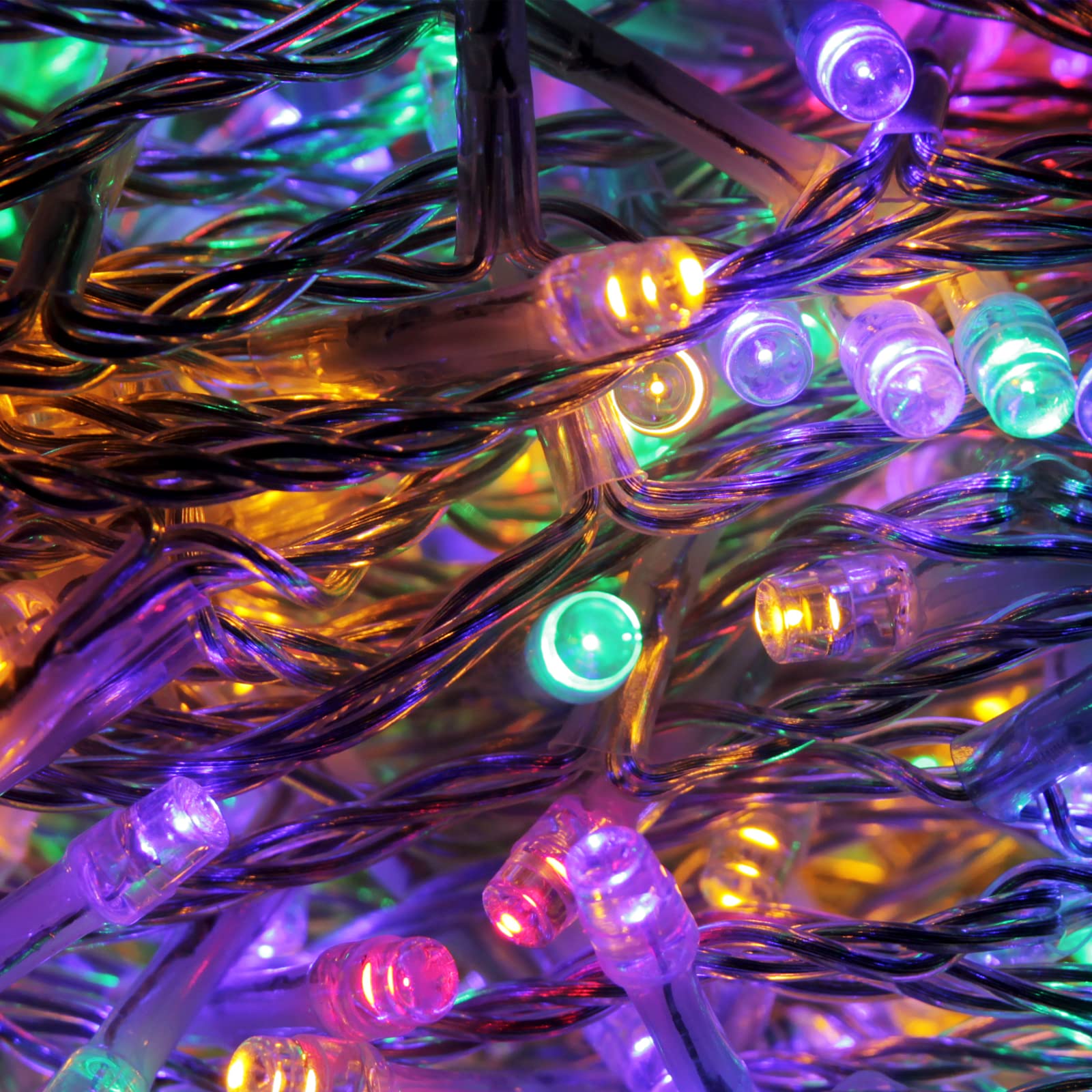 Luccika Guirlande lumineuse LED 31V avec 8 effets lumineux et minuterie, guirlande lumineuse de Noël pour sapin et extérieur IP44, câble transparent (Multicolore, 25M 500LED)