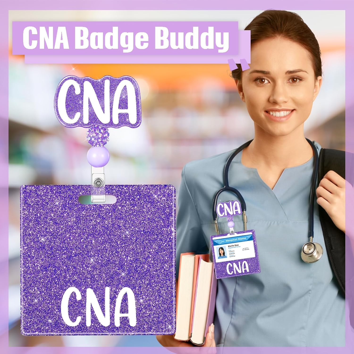 CNA Nurse Badge Buddy with CNA Nurse Badge Reel Retractable Nursing ID Clip (Purple CNA) - Image 6