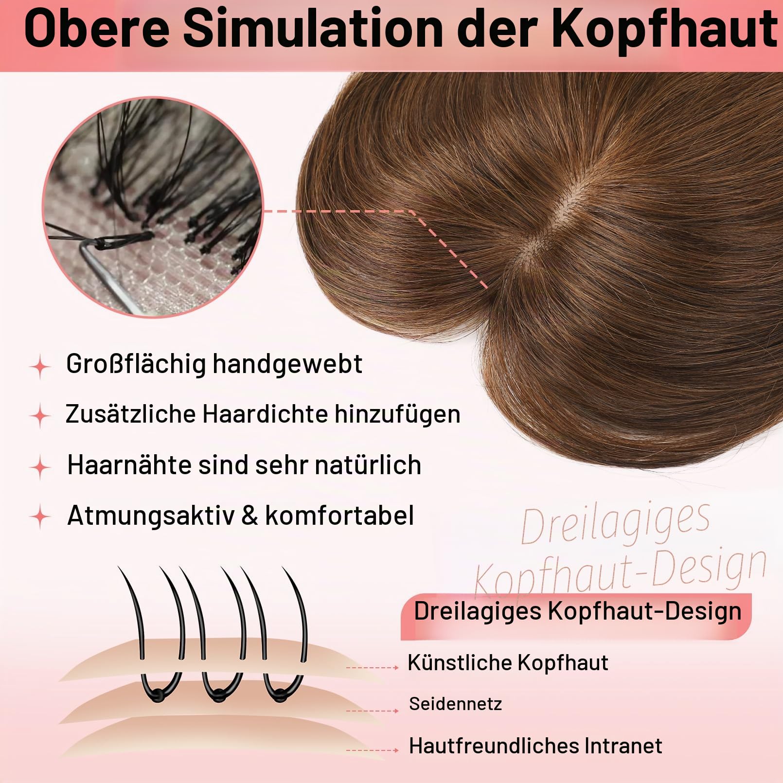 Flufymooz Real Human Hair Toppers for women Echthaar-Topper für Frauen, 26 cm Clip-in-Pony, 100% Echthaar-Topper für dünner werdendes Haarteil, Cover-Haarteil mit 150%, Seidenbasis-Mittelbraun