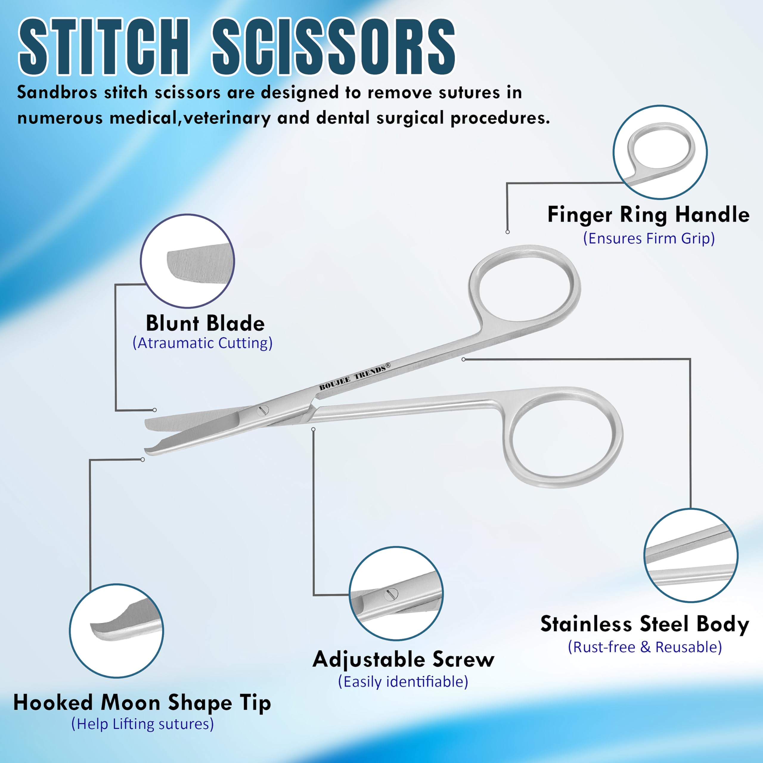 Suture Stitch Scissors with Crescent Delicate Hook Surgical Nursing Medical Scissors Perfect for Suture Removal, First Aid, EMS Training Premium Quality Instrument- Stainless Steel (11 CM) — Amazon image 4
