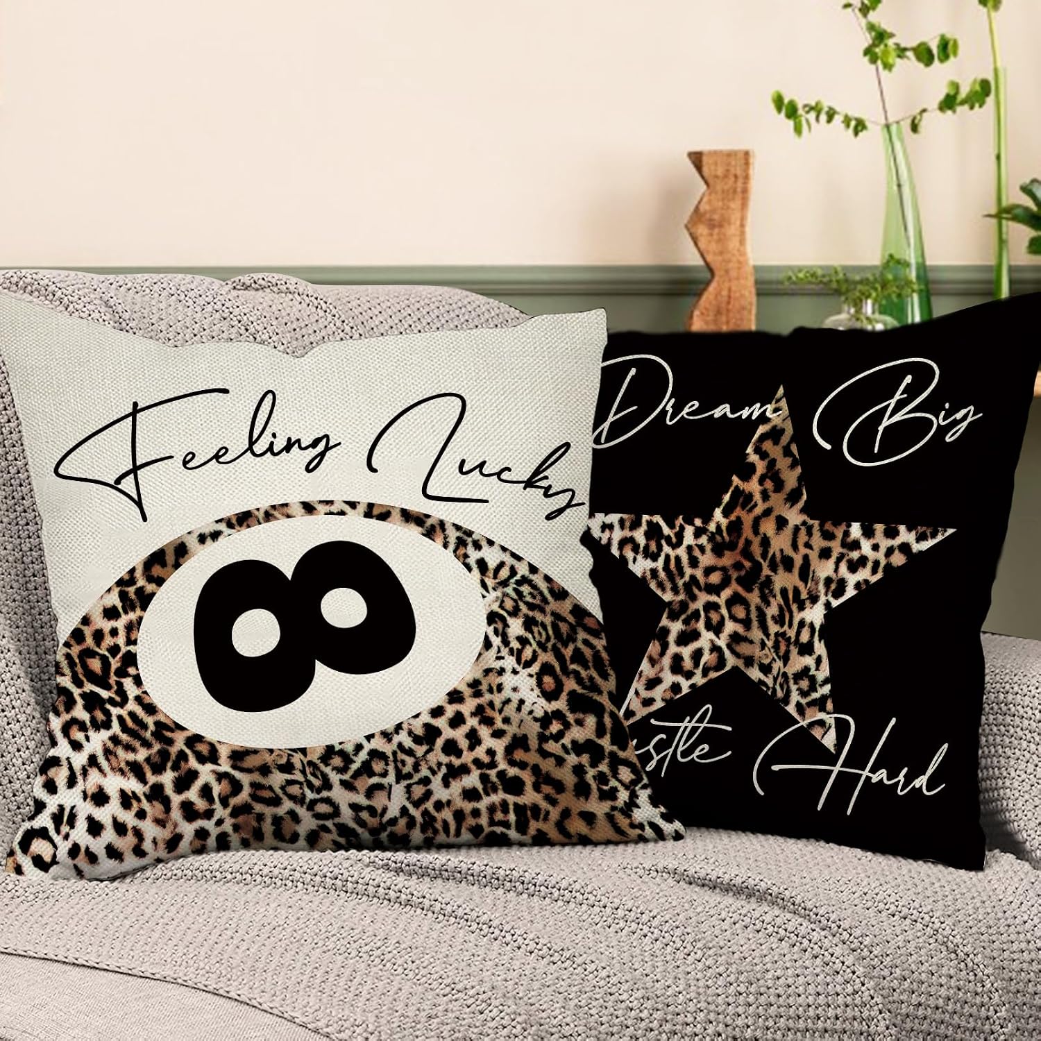 Feeling Lucky 8 Ball Black Leopard Print Decorative Throw Pillow image 5