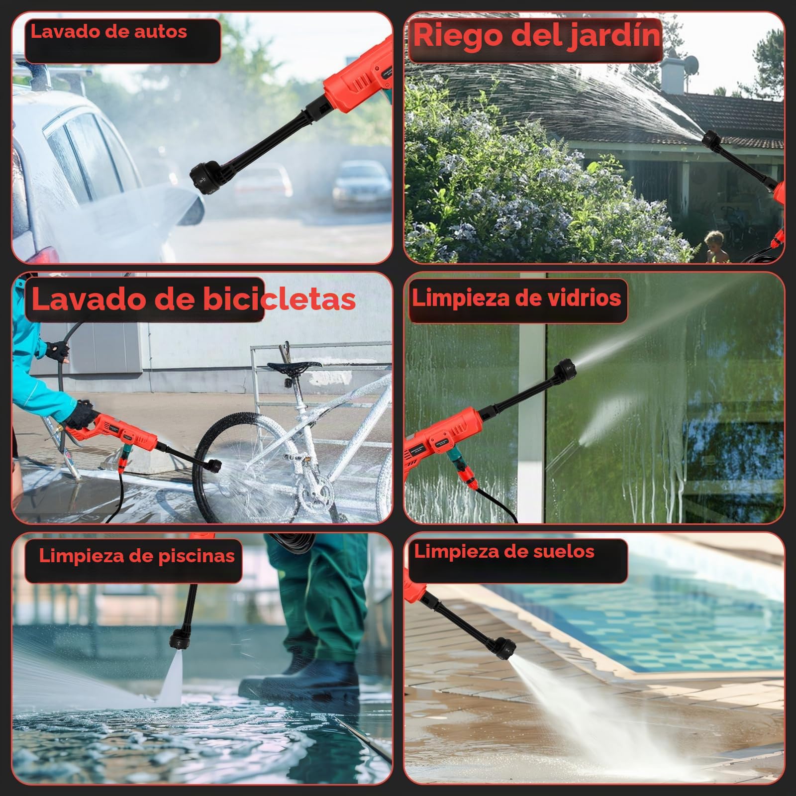 Lavadora de alta presión inalámbrica para batería Milwaukee 18 V, 21000 rpm, 1000 PSI, limpiador de alta presión portátil con boquilla 6 en 1 y maceta de espuma para valla de coche, suelo, limpieza de