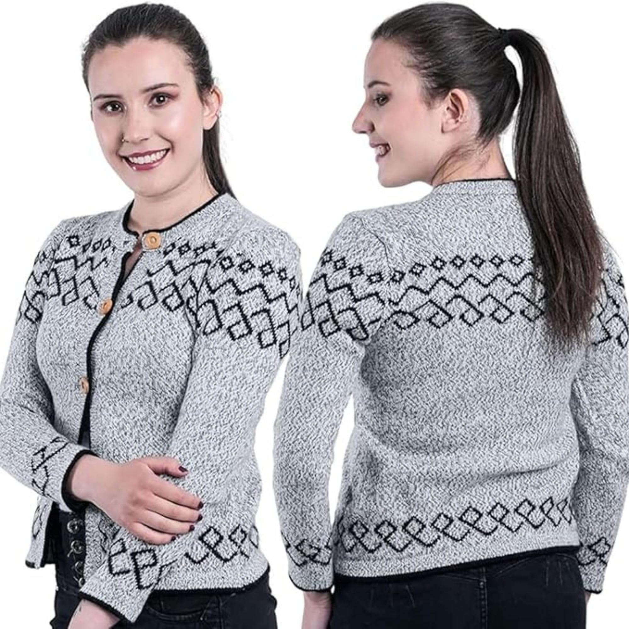 Gamboa Alpaka Cardigan Damen mit Kapuze Strickjacke Norweger Warm Pullover Herbst Winter