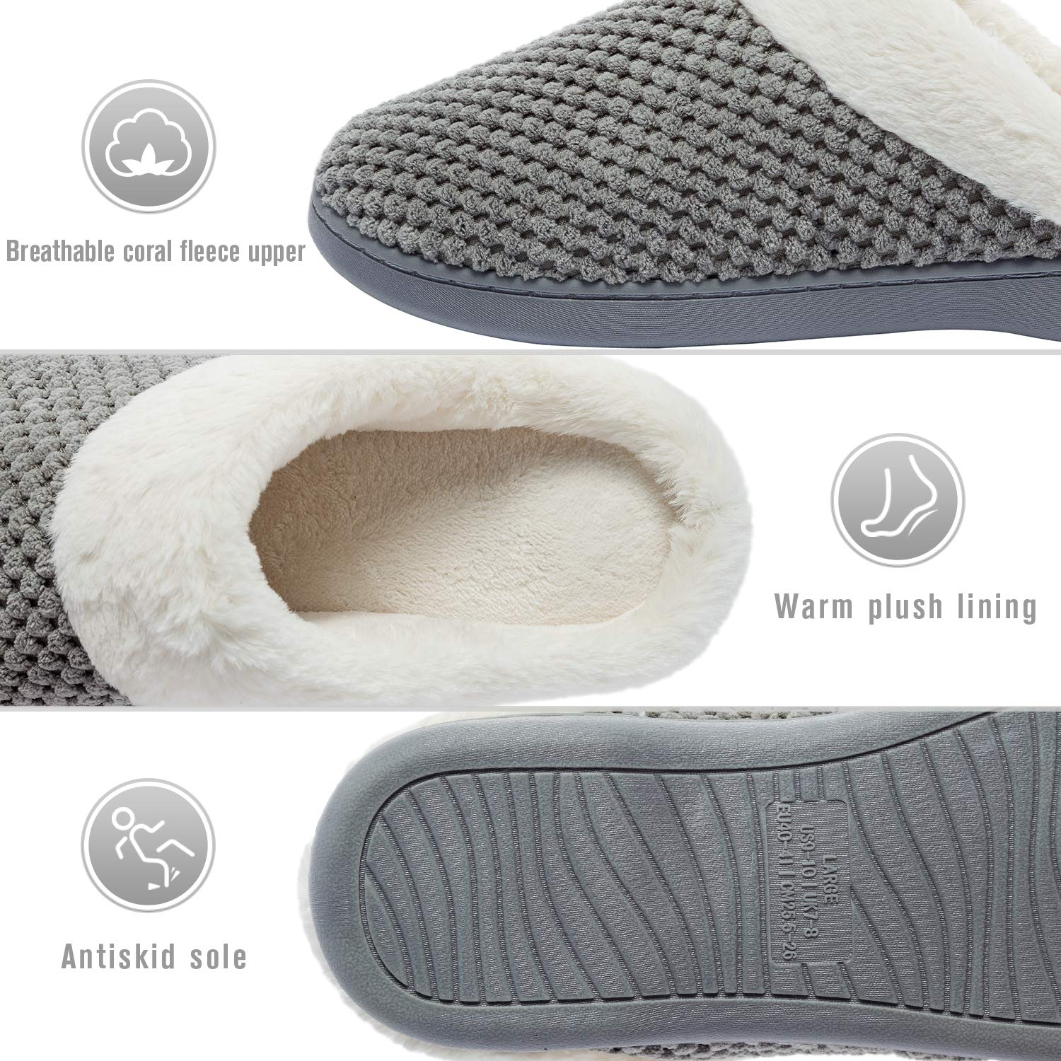 Zapatillas de Estar por casa con Forro de vellón para Mujer Antideslizantes Espuma de Memoria para Interiores Zapatos cálidos acogedores de la casa