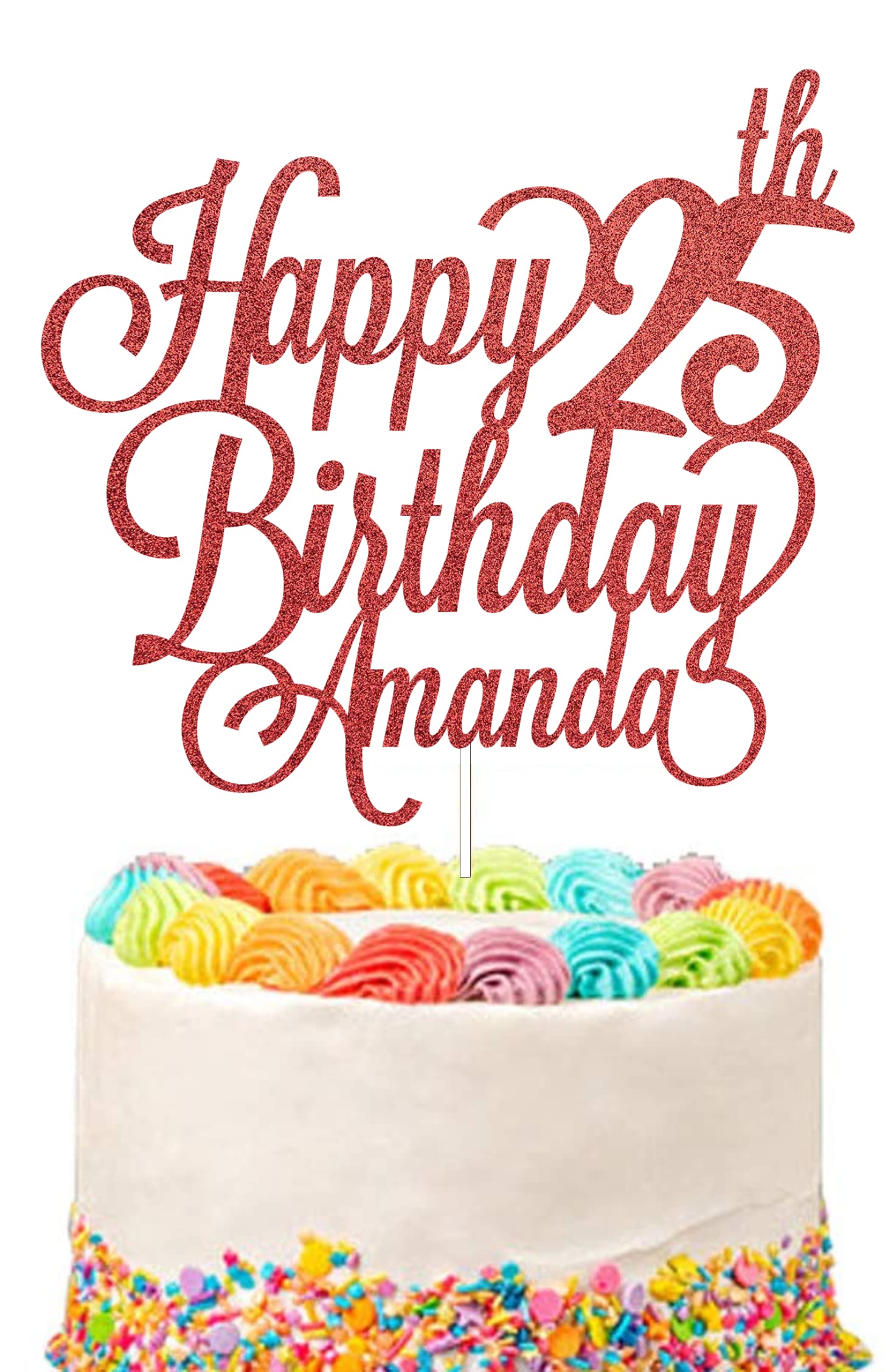 Personalised Happy Birthday Glitter Cake Topper Customised with Any Name & Any Age Party Cake Decoration for 1st 10th 13th 16th 18th 20th 21st 30th 40th 50th 60th 70th 80th (Red) โ image 1
