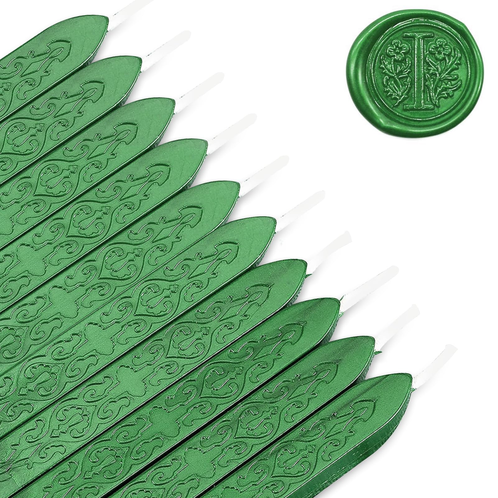 MeYuxg Pack of 10 Sealing Wax Green with Wicks, Vintage Sealing Wax, Wax Seal Stick, Sealing Wax