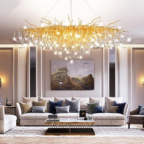 SJIGUANGZ Crystal Branch Chandelier, 70.86 Inch Large Raindrop Chandeliers, Gold Money Tree Ceiling Pendant Light Fixtures, K9 Chandeliers for disponible en Yaxa Colombia