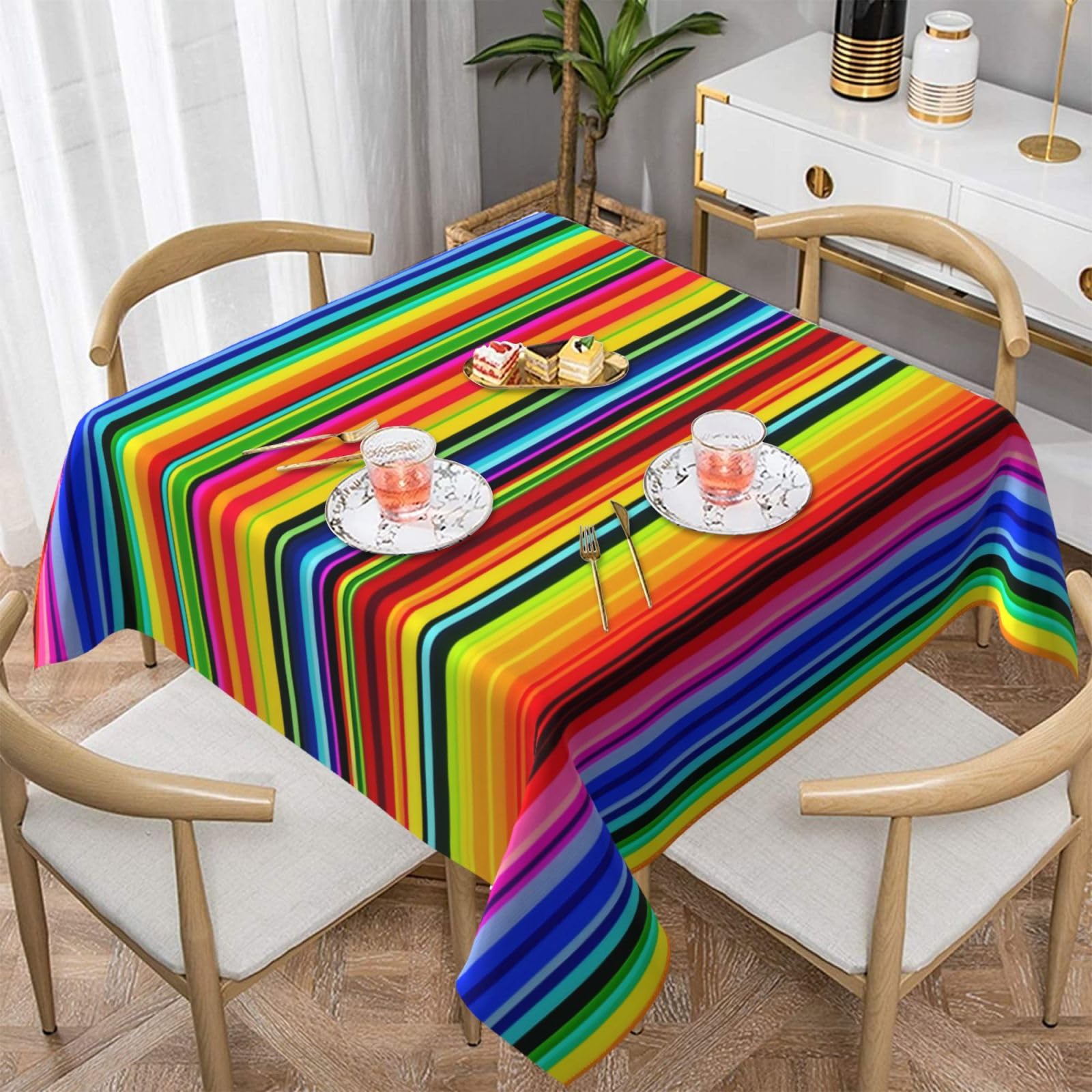 WPKJU Colorful Mexican Stripes Printed Square Tablecloth 54x54 inch Water Resistant Table Cover Washable Rectangle Table Cloth for Dining Tables