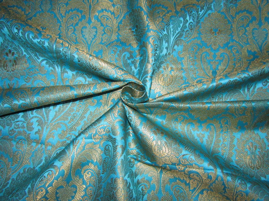 Tissu Jacquard bleu doré métallisé pour confectionner veste habillée