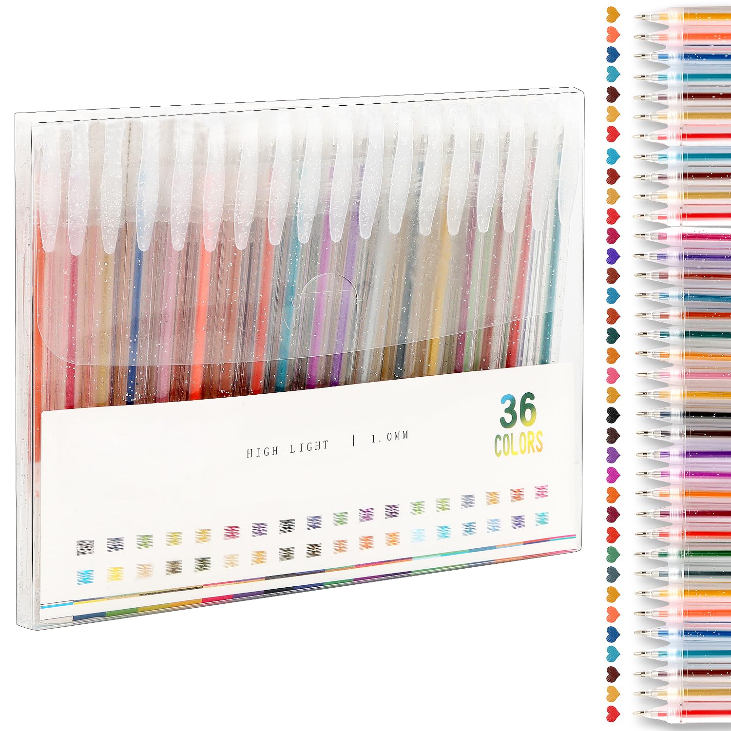 MOTIBACK 36 Glitter Gel Pens in Canvas Case, Shimmering 36-Color Gel Pen Set for Adult Coloring, Drawing, Crafts, Journals & Scrapbooks