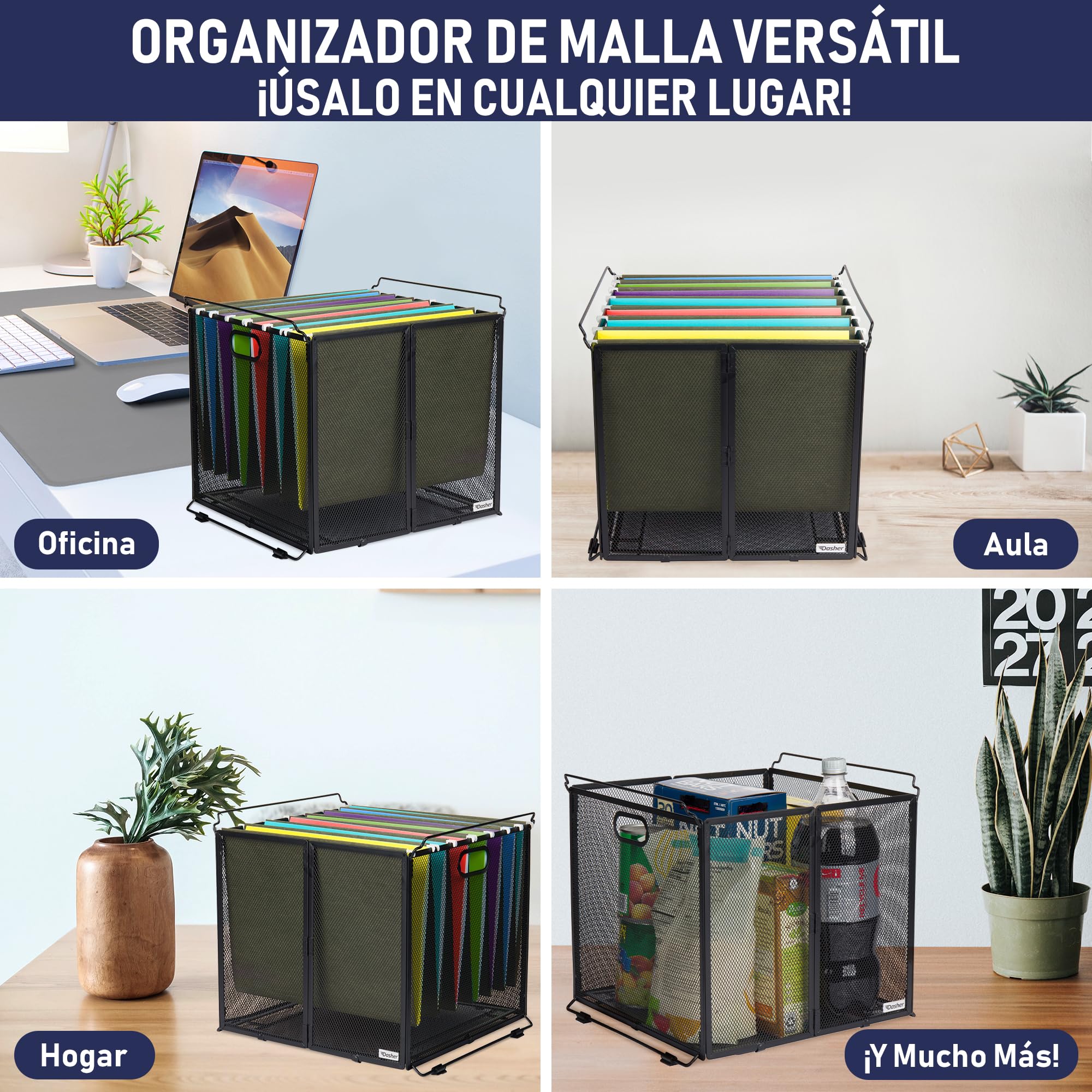 Dasher Products Organizador de documentos colgante tamaño A4, contenedor de carpeta de archivos suspendida, caja de malla de metal negro, soporte para documentos, organizador portátil colgante