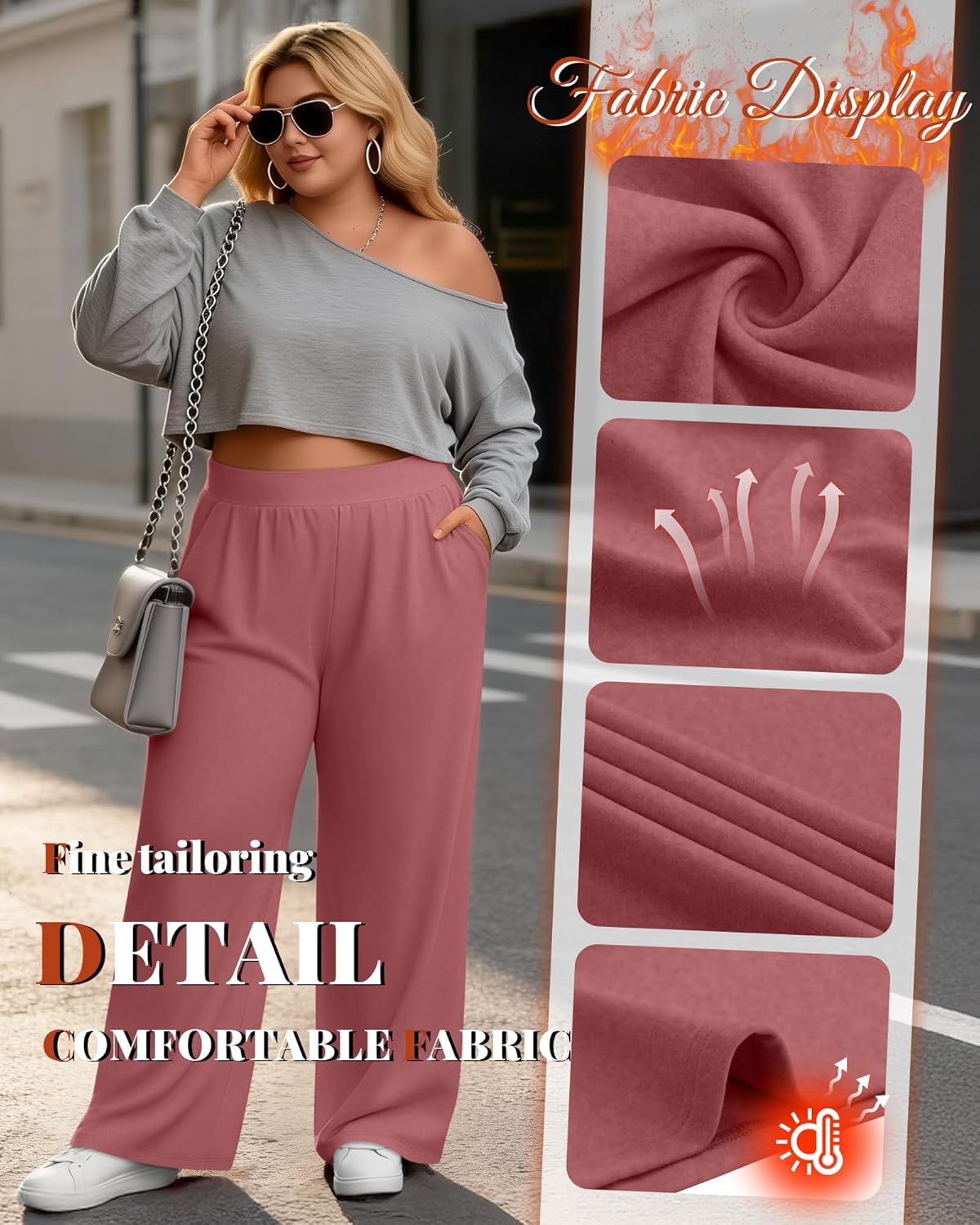 3 Pack Women's Plus Size Fleece Sweatpants Wide Leg Thermal Lounge Pants Pockets Elastic Waist Warm Trouser Jogger - Image 3