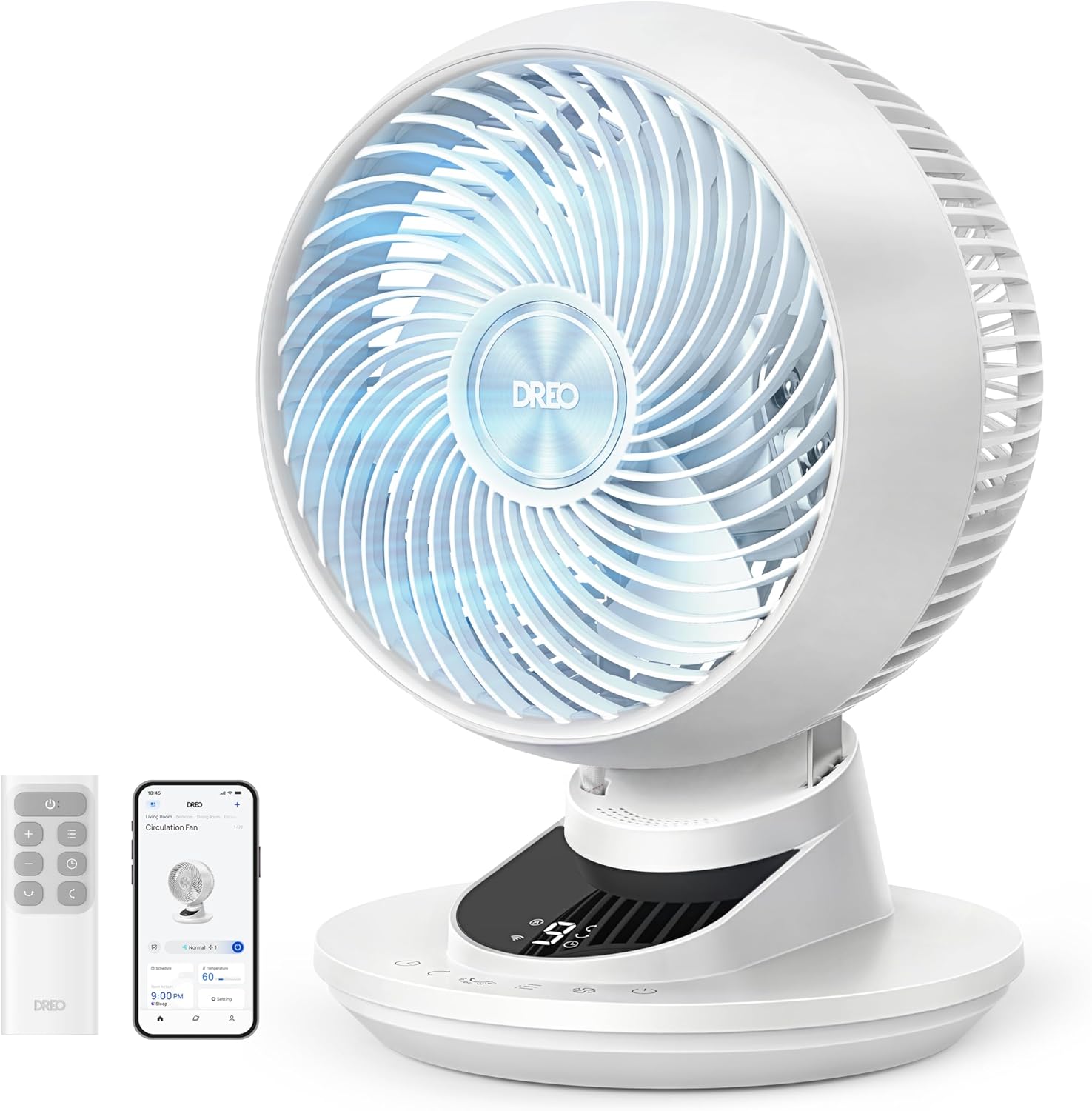 DREO Smart Fan for Bedroom, Powerful 85 ft Airflow, 12 Inches, Desk Fans in 20dB Quiet, 90°+90° oscillating fans, App/Voice Control, 9 Speeds & 8/12H Timer for Home Office Dorm
