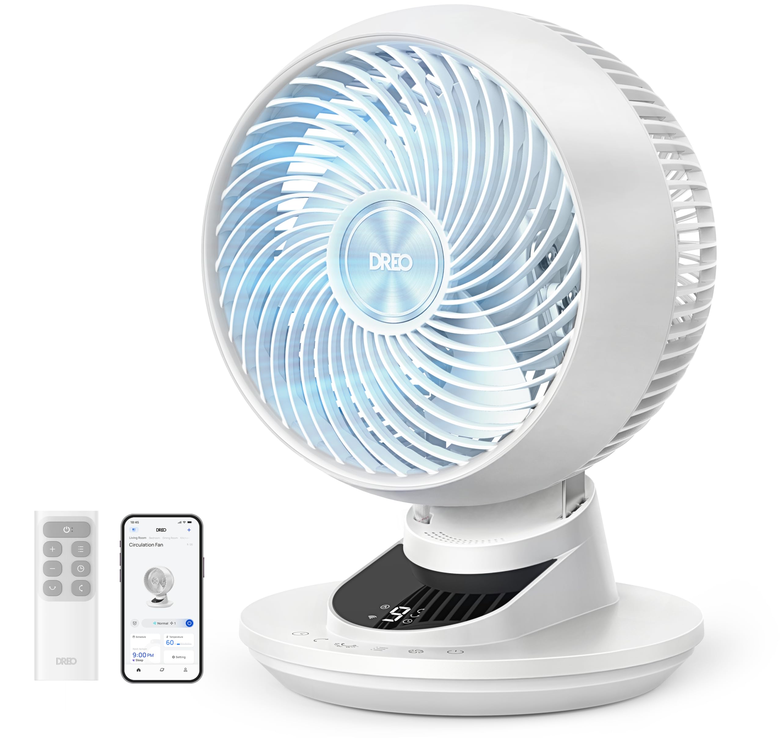 DREO 20dB Smart Desk Fan for Bedroom, 90°+90° Oscillating Cooling Air Circulator, Silent Powerful DC Motor with 85ft Airflow, 9 Speeds, 6 Modes, 1-12H Timer, App & Voice Control, Home & Office