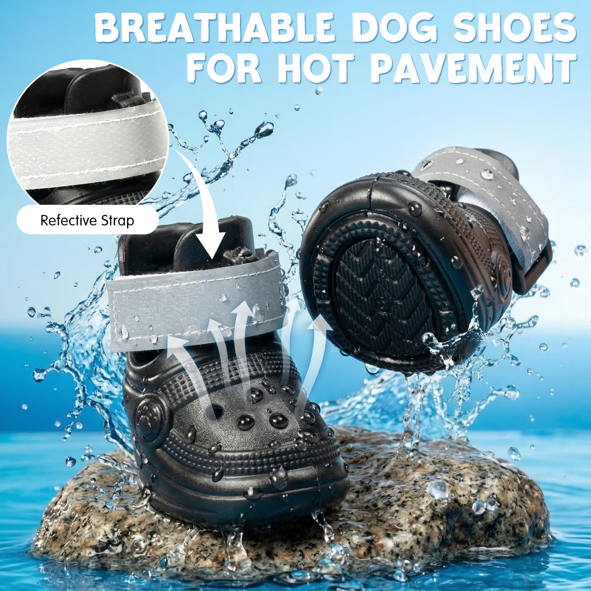 Zapatos para perro para protector de patas, 4 unidades, antideslizantes, sandalias transpirables con dije de zapato, tira reflectante para perros pequeños y medianos, deja de lamer patas
