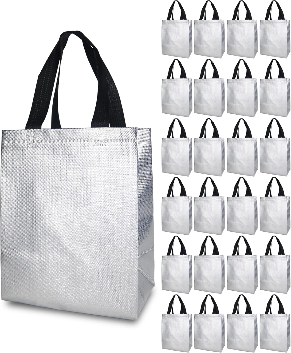 FONXHEE 24 Pack Silver Gift Bags Medium Size, Reusable Gift