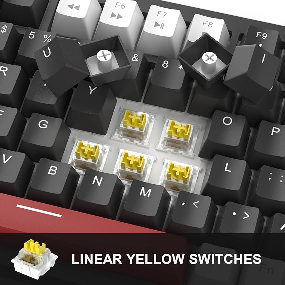 MageGee 75% Mechanical Gaming Keyboard, Compact Blue Backlit Wired Keyboards with Yellow Switches, EVA Foam, Knob Control, STAR75 Portable NKRO PC Keyboard-White & Black