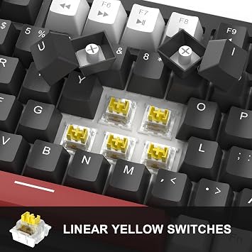 MageGee 75% Mechanical Gaming Keyboard, Compact Blue Backlit Wired Keyboards with Yellow Switches, EVA Foam, Knob Control, STAR75 Portable NKRO PC Keyboard-White & Black