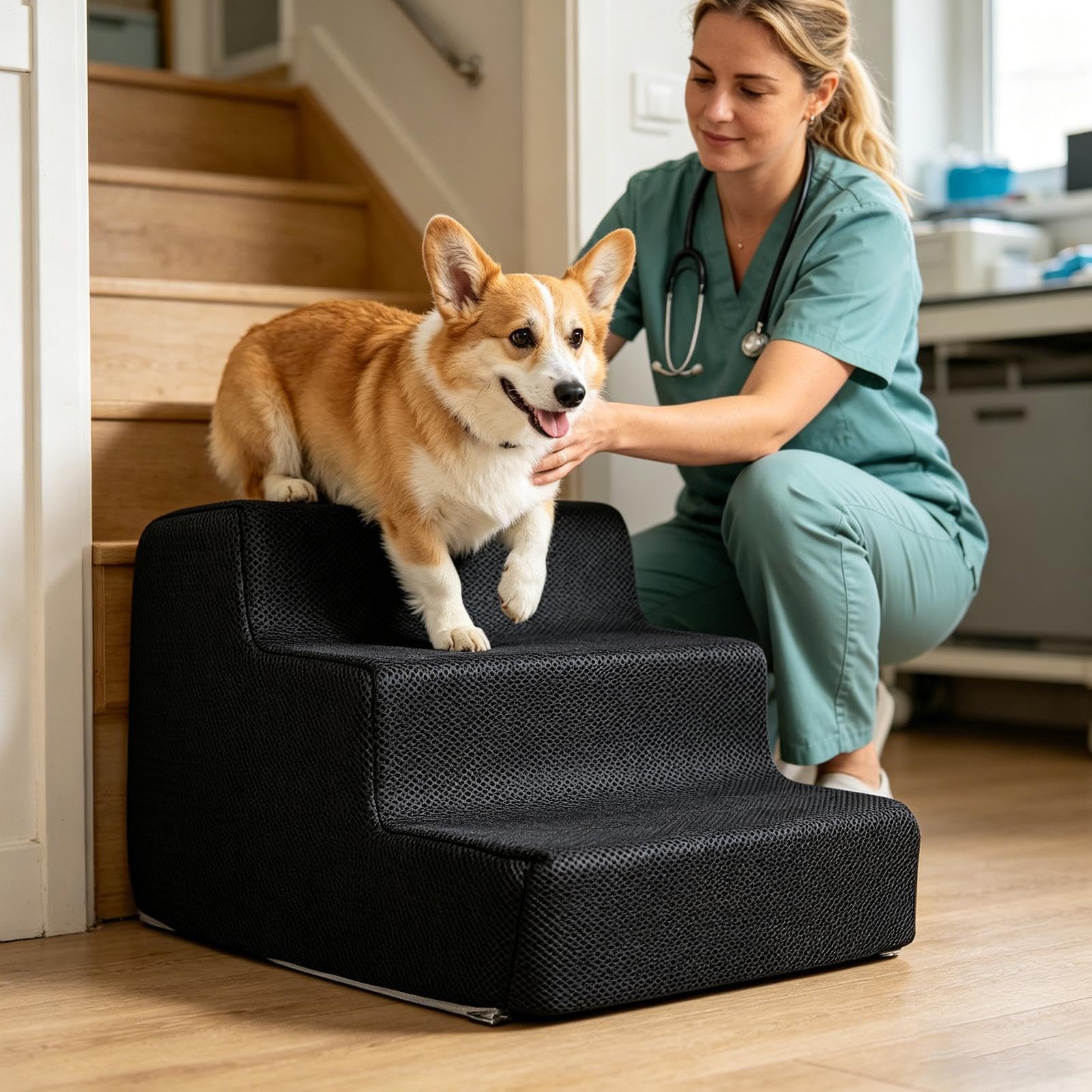 Stufen für Hunde Bett – Leiter waschbar für Welpen | Katzenrampe Senior Tiereltern Wohnung tägliche Nutzung Rand Genesung Schlafzimmer Wohnzimmer