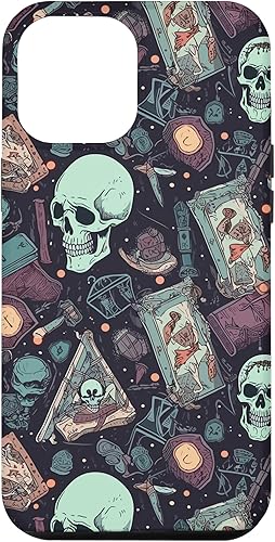 iPhone 13 Pro Max Eerie Tarot Tarjetas y Cristales Patrón Scary Cute Halloween Case