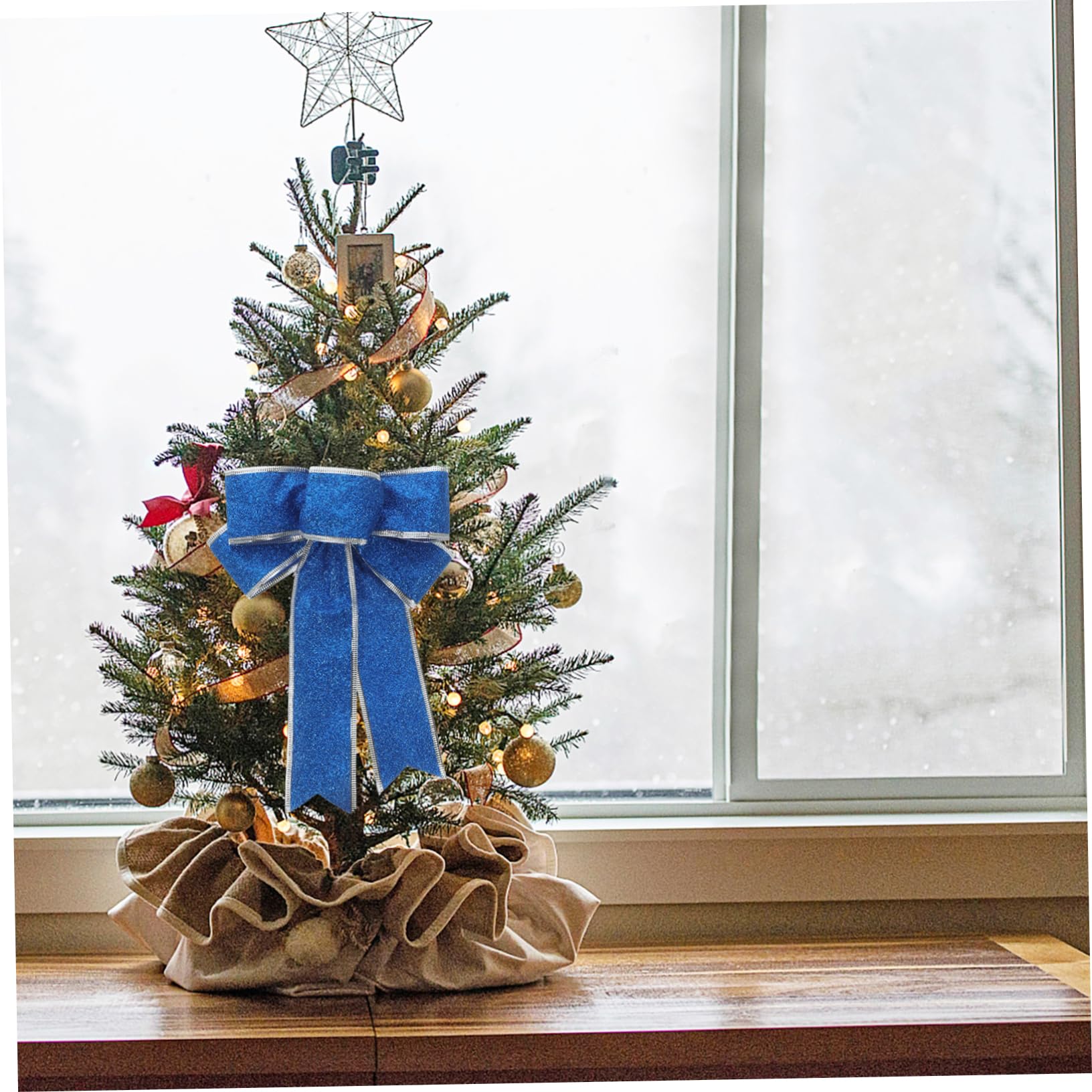MAGICLULU 5pezzi Fiocchi Regalo Natalizi in Poliestere Scintillante Nodi Regalo Decorazioni per Albero di Natale Porta su Porte Pareti Sedie Tavoli Blu